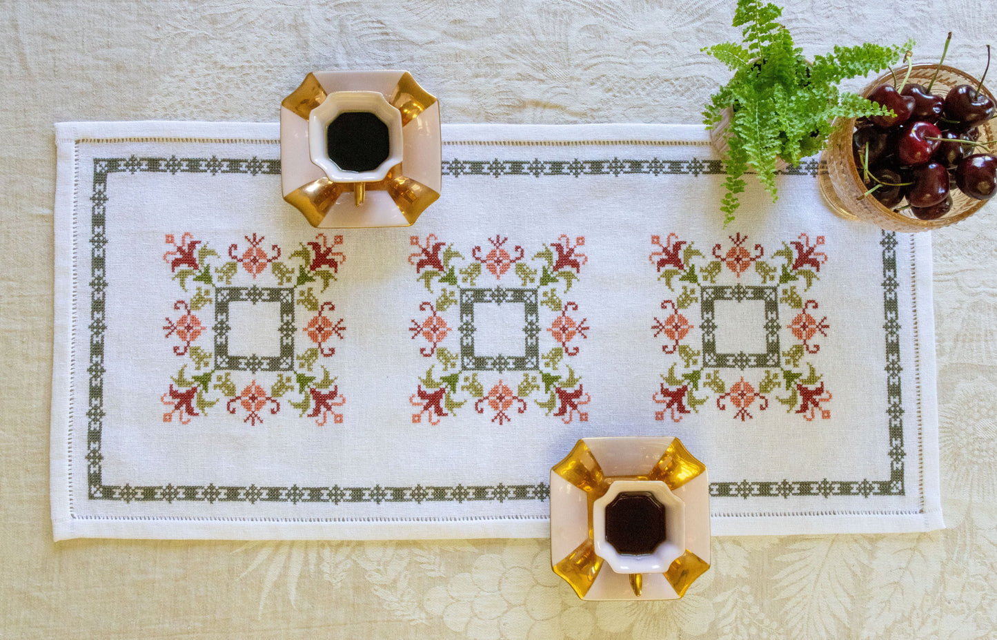 Anthea table runner cross stitch folk embroidery kit