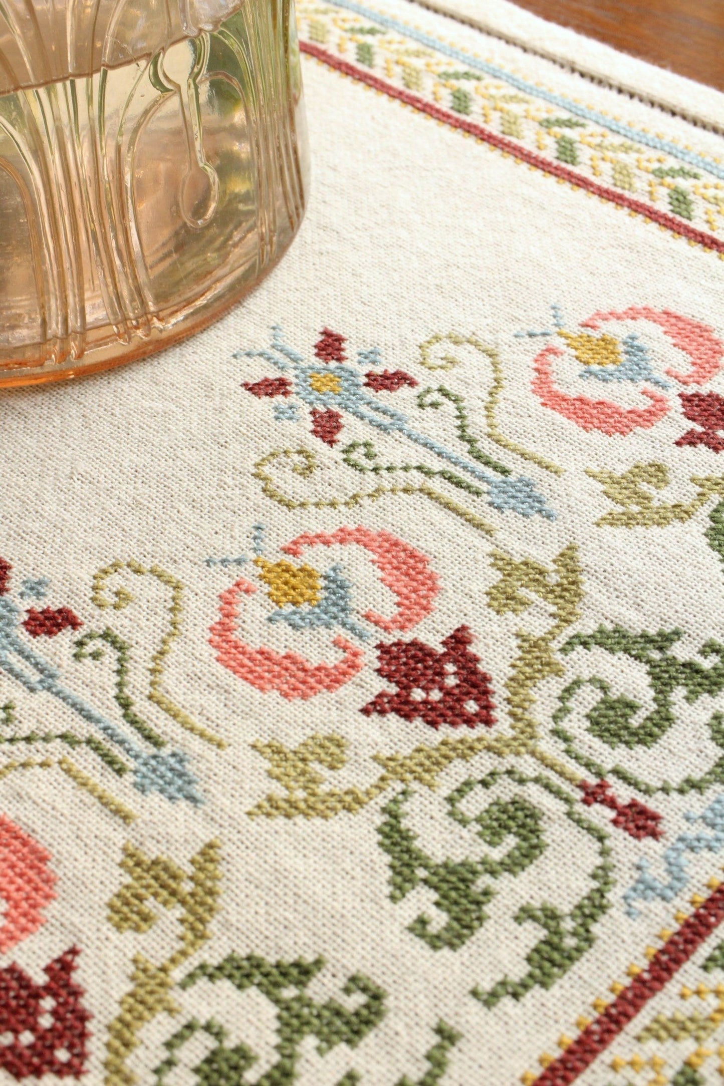 Arcadian Peony cross stitch folk embroidery kit