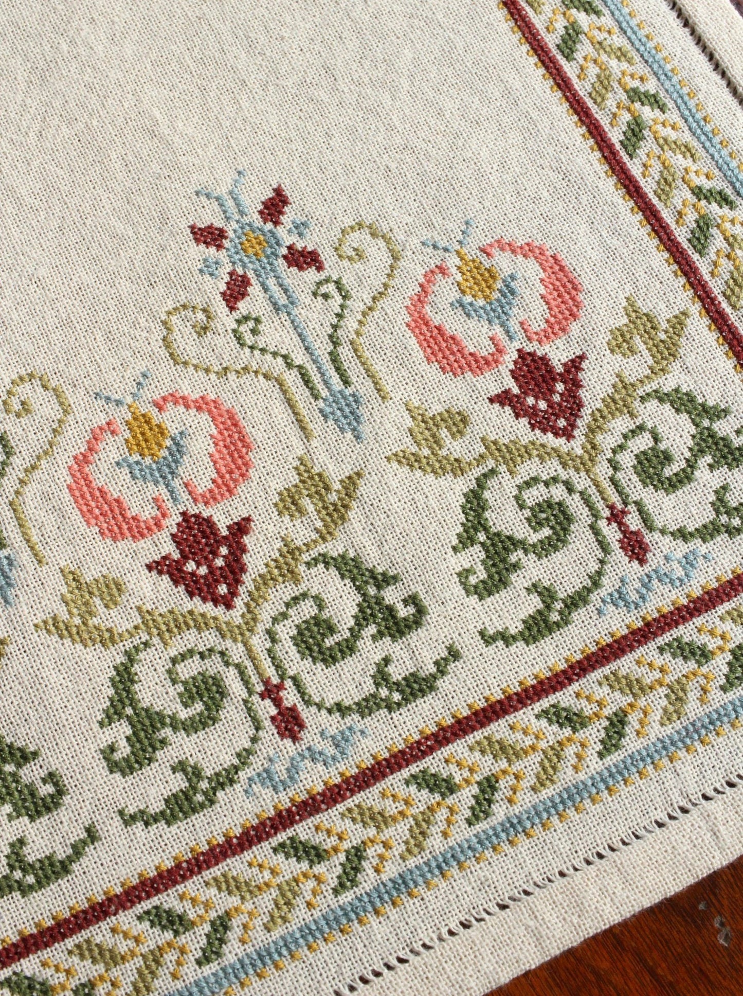 Arcadian Peony cross stitch folk embroidery kit