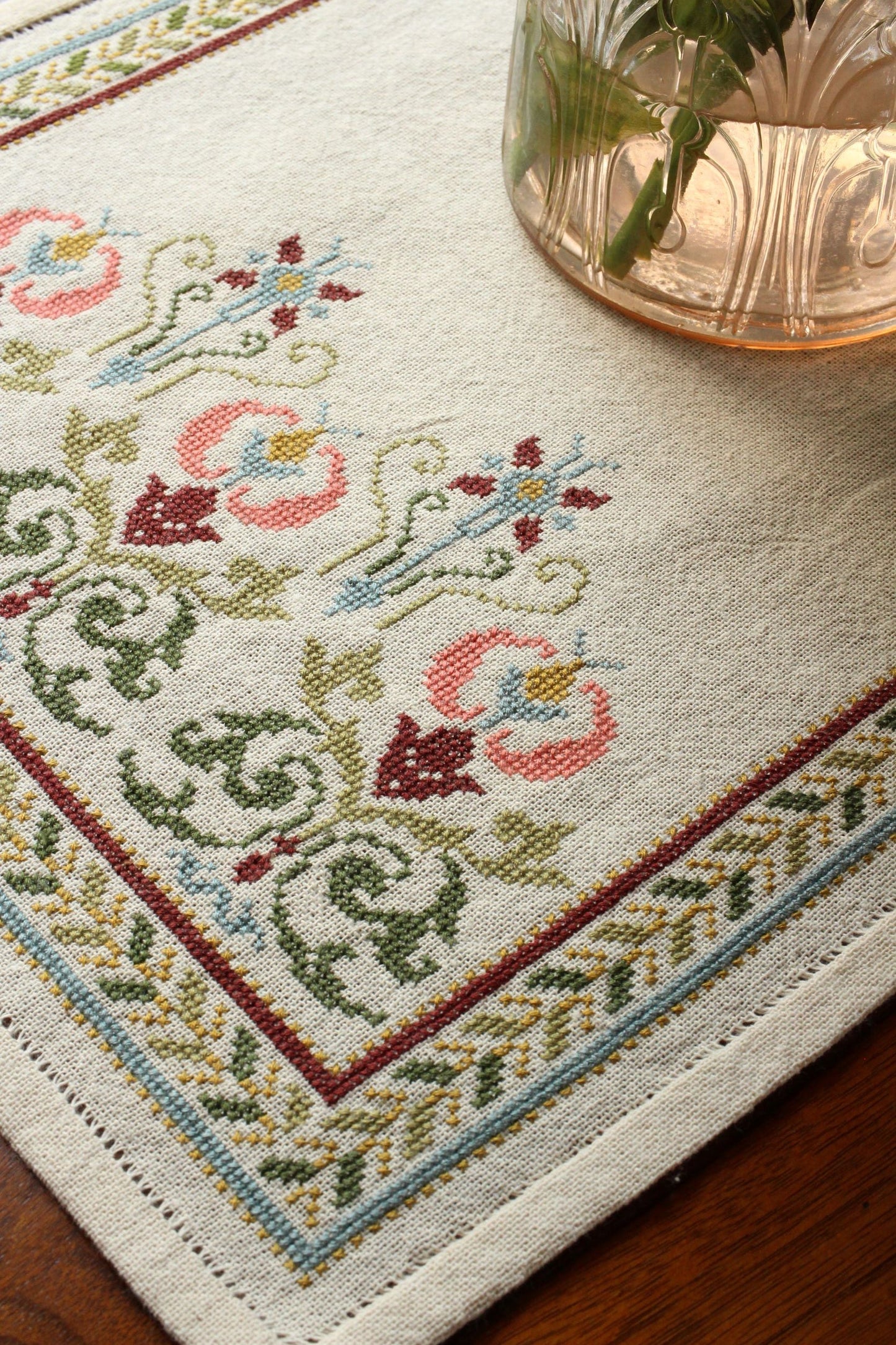 Arcadian Peony cross stitch folk embroidery kit