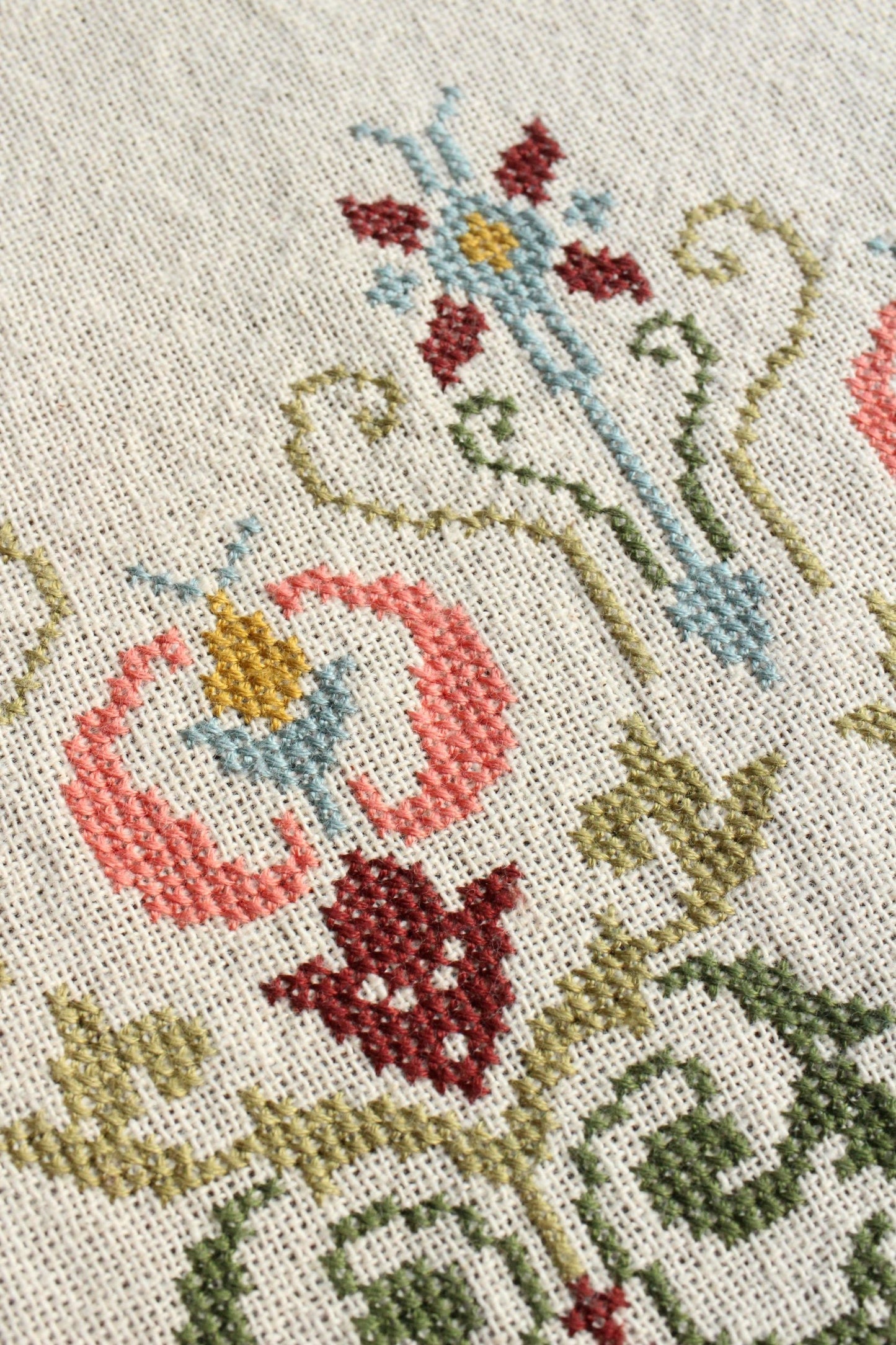 Arcadian Peony cross stitch folk embroidery kit