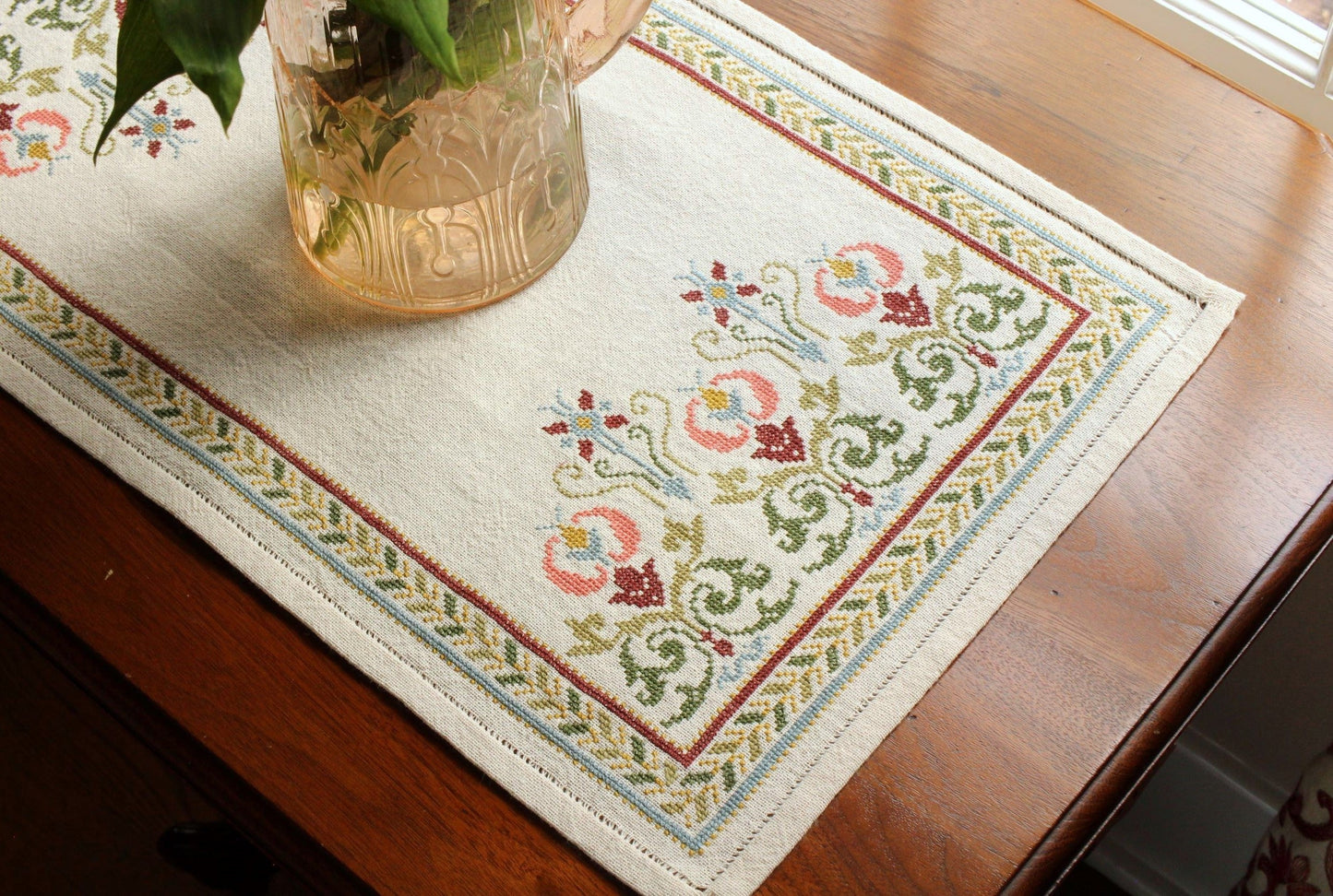 Arcadian Peony cross stitch folk embroidery kit