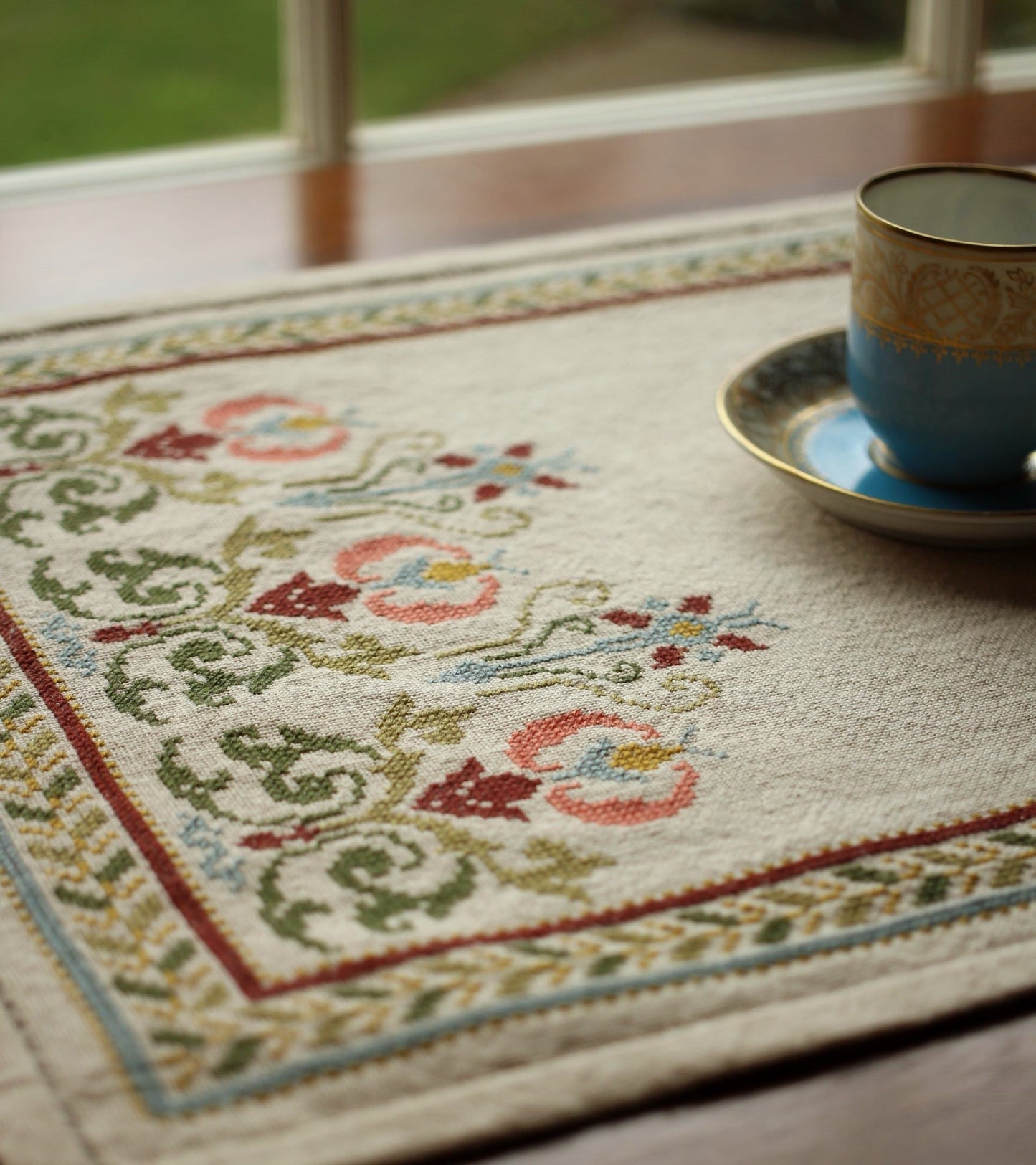 Arcadian Peony cross stitch folk embroidery kit