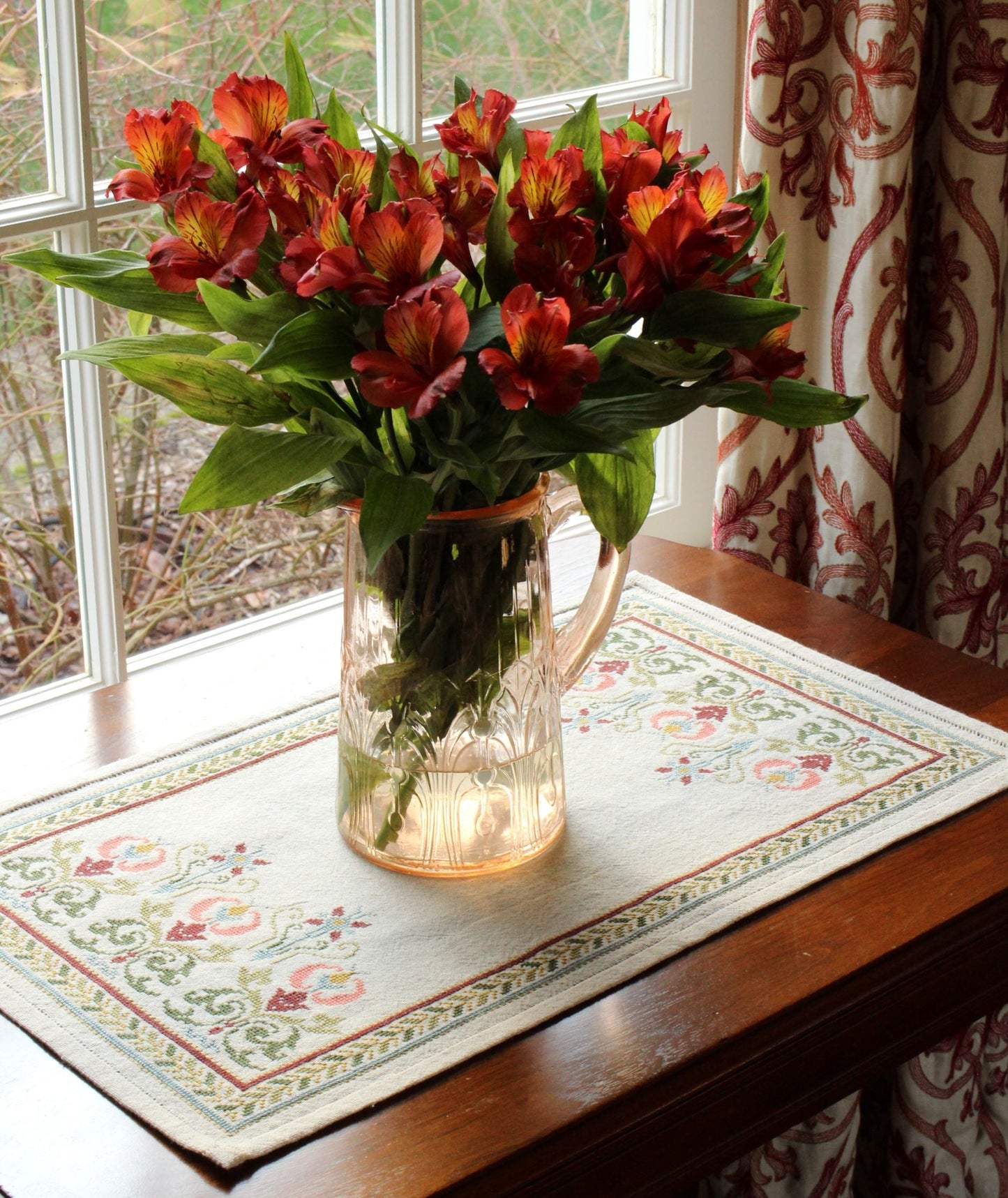 Arcadian Peony cross stitch folk embroidery kit