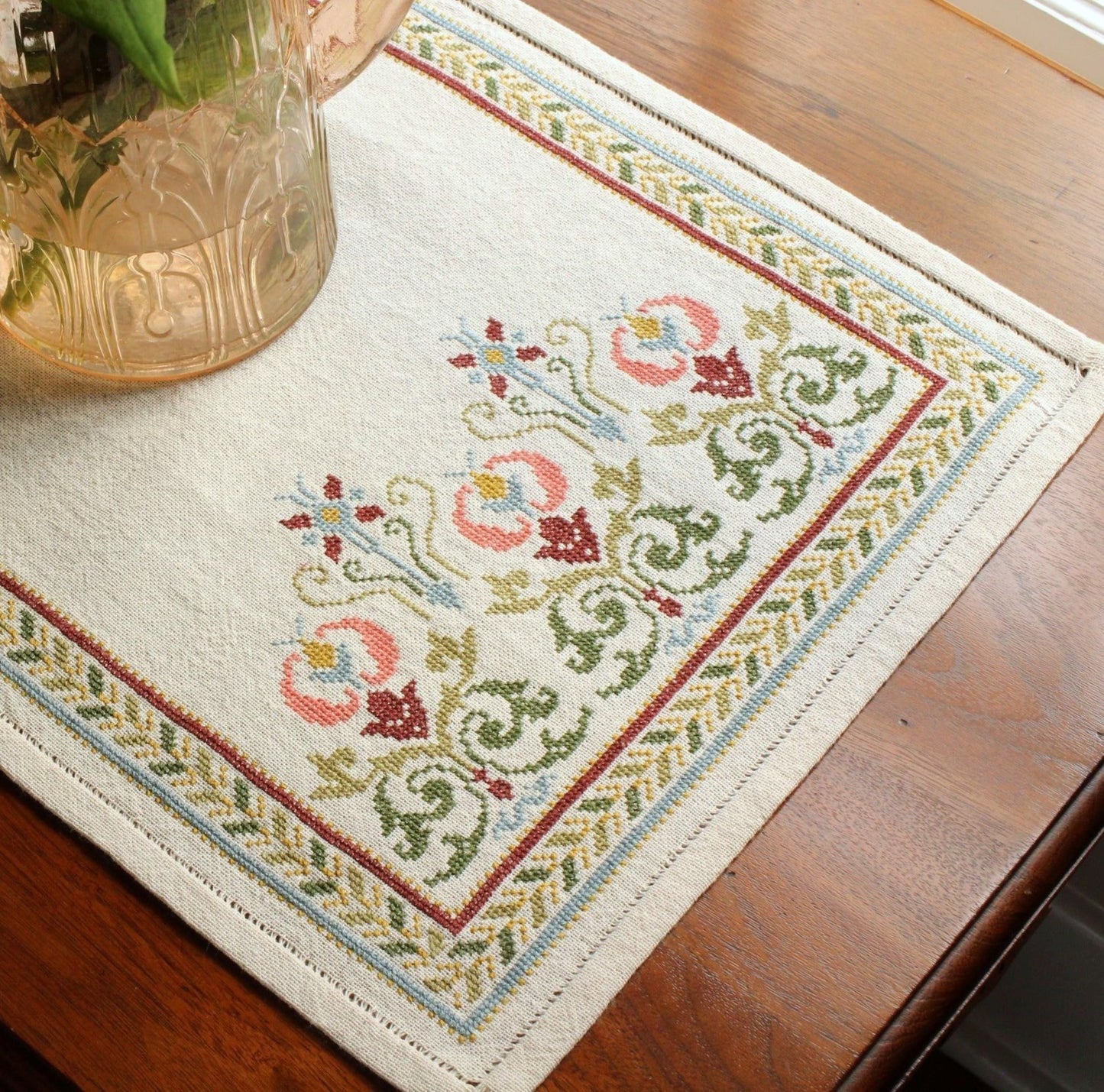 Arcadian Peony cross stitch folk embroidery kit