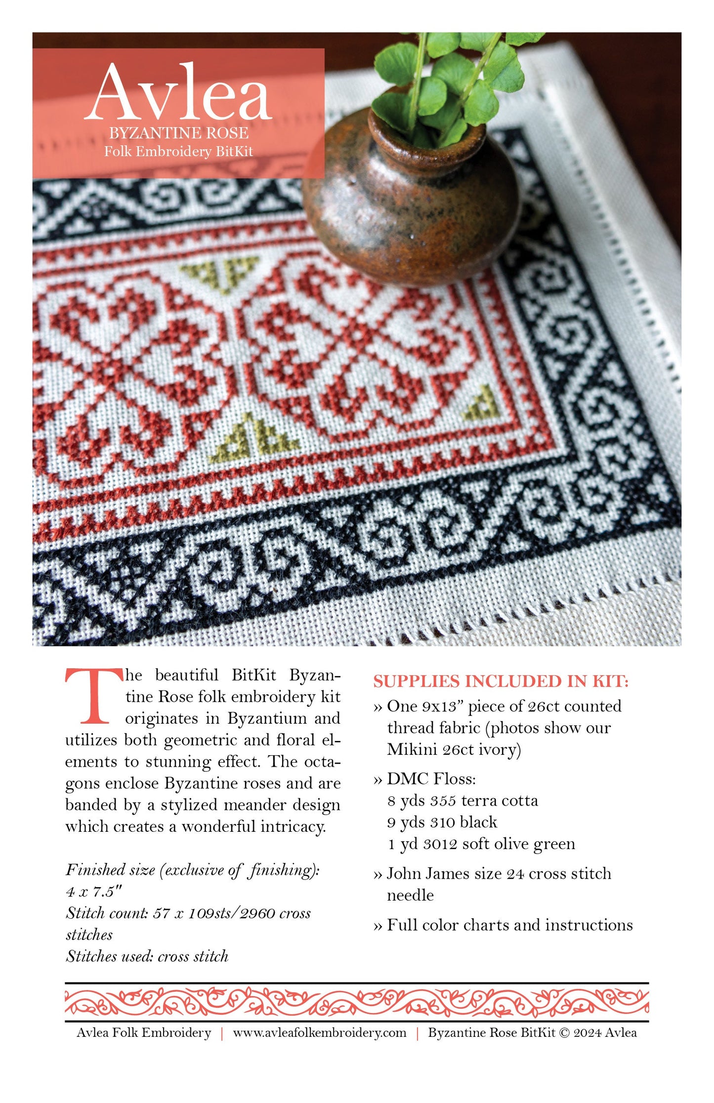 BitKit Byzantine Rose cross stitch folk embroidery kit