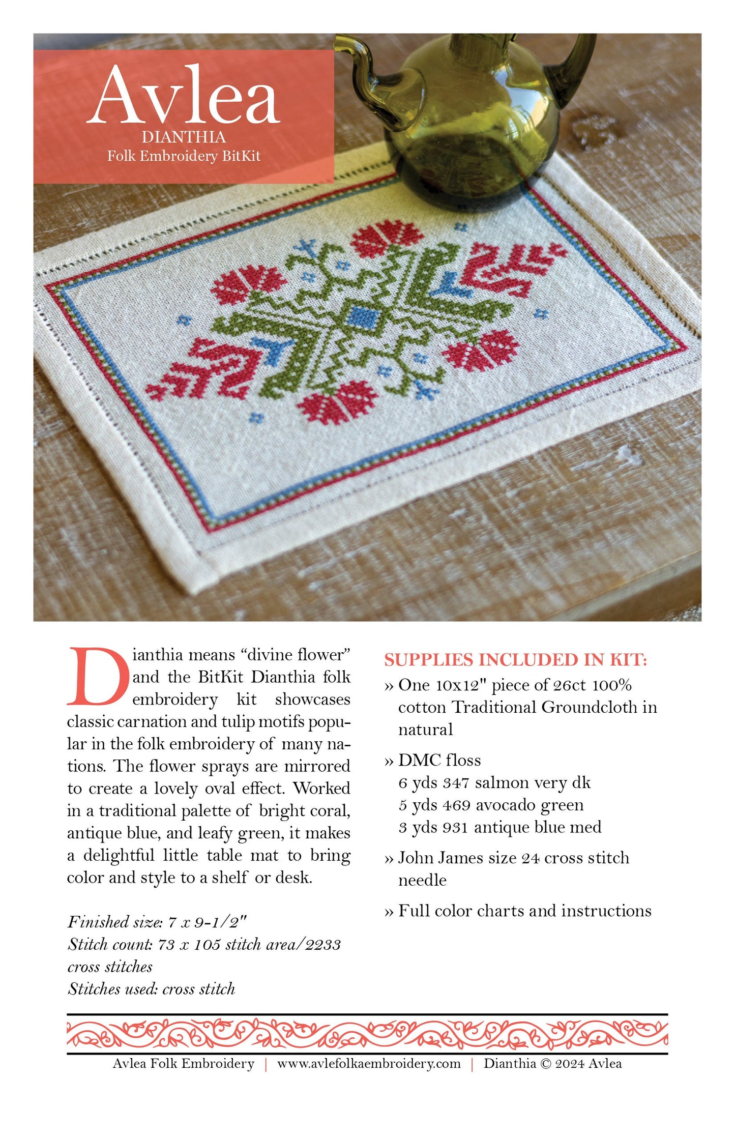 BitKit Dianthia cross stitch folk embroidery kit