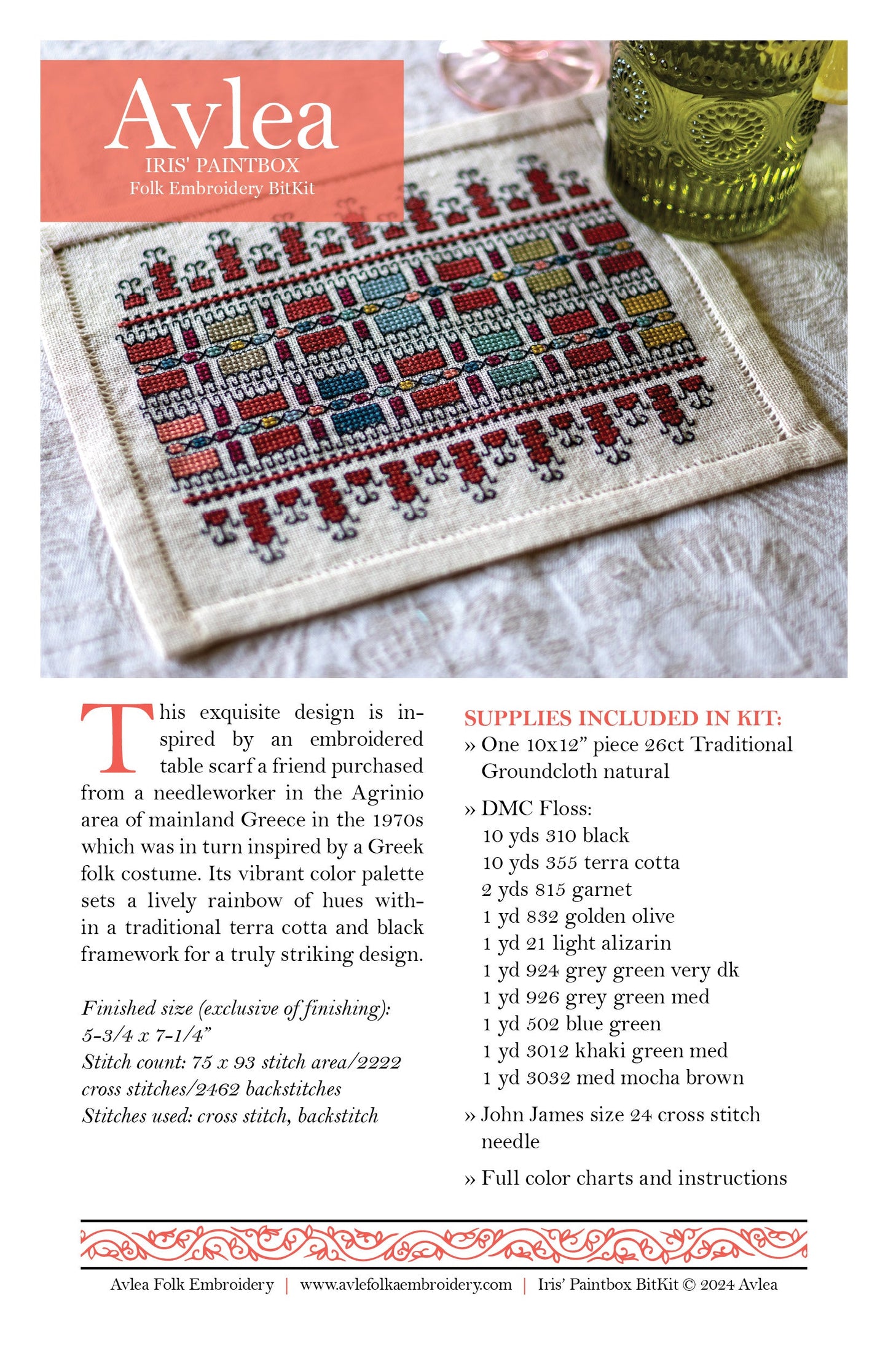 BitKit Iris' Paintbox cross stitch folk embroidery kit
