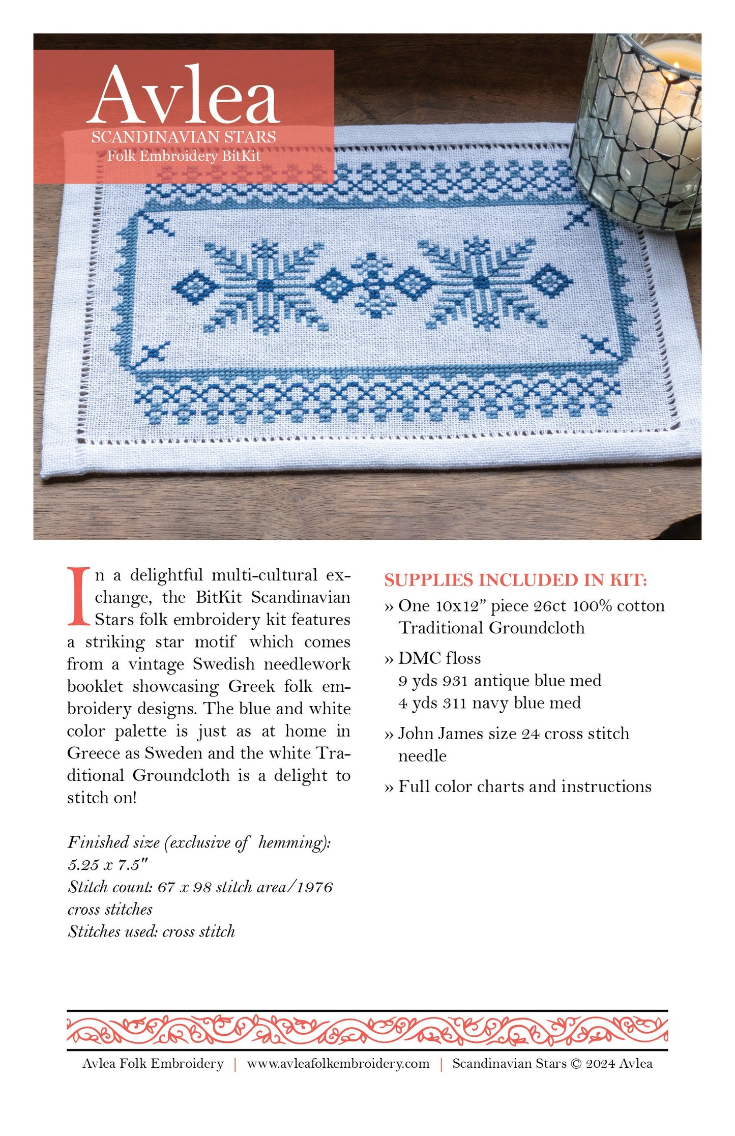 BitKit Scandinavian Stars cross stitch folk embroidery kit