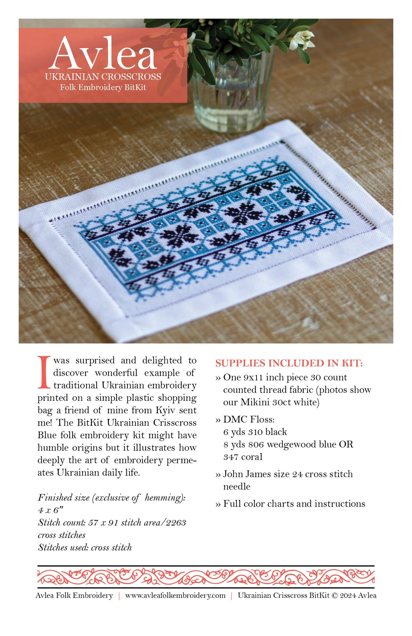 BitKit Ukrainian Crisscross Blue cross stitch folk embroidery kit
