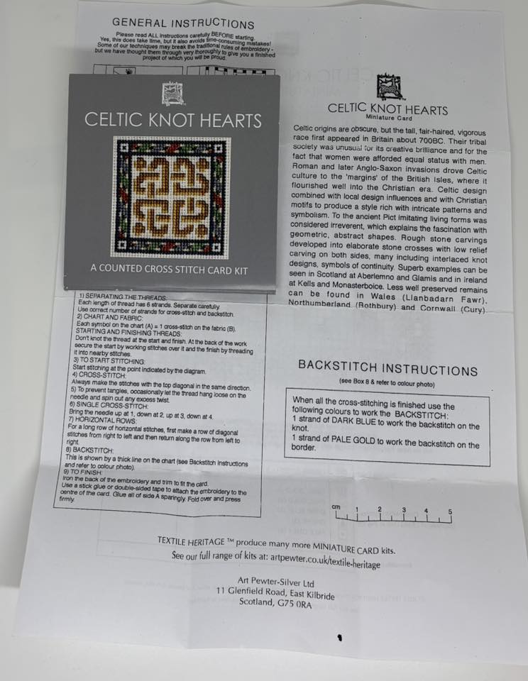 Textile Heritage Celtic Knot Hearts Miniature Card Cross Stitch Kit