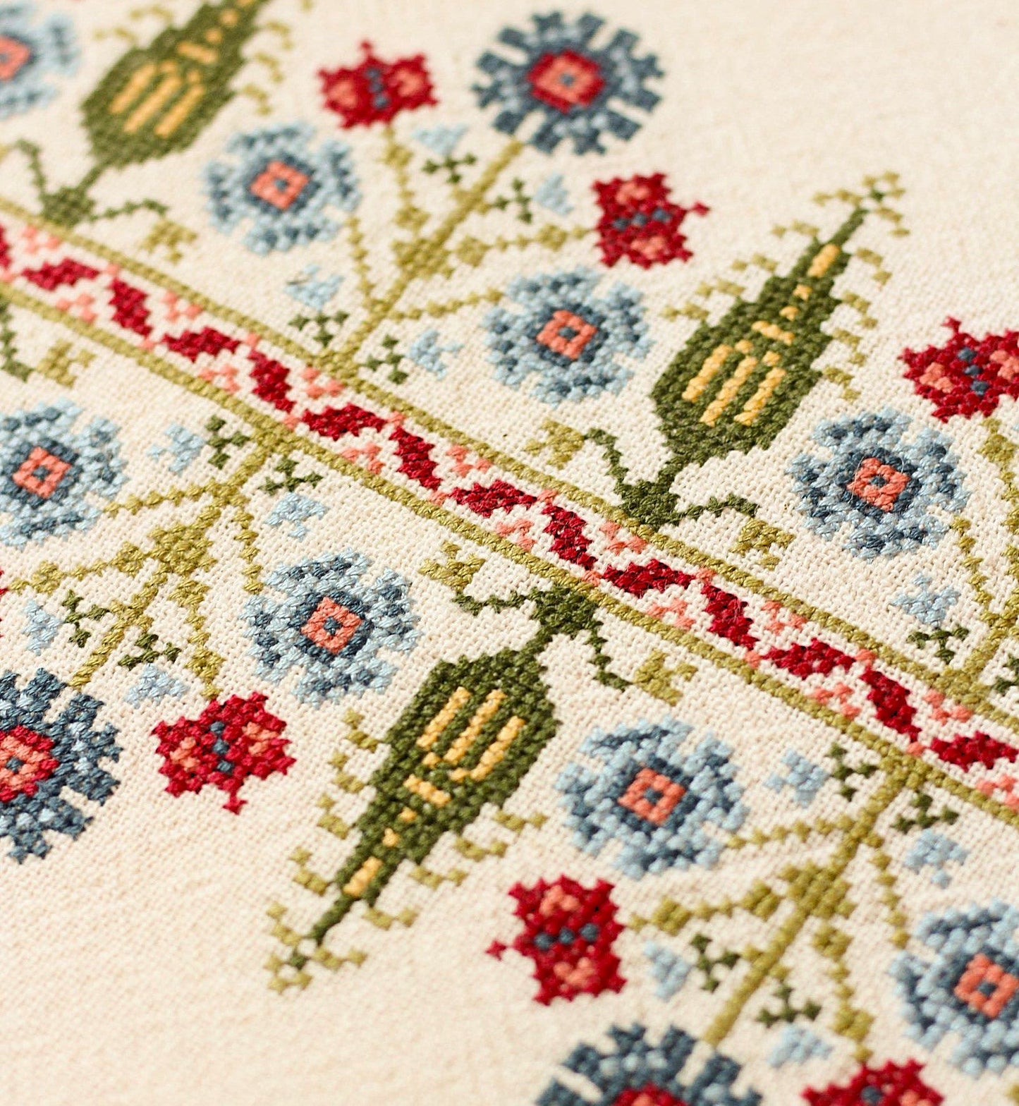 Delphian Cornflower cross stitch folk embroidery kit