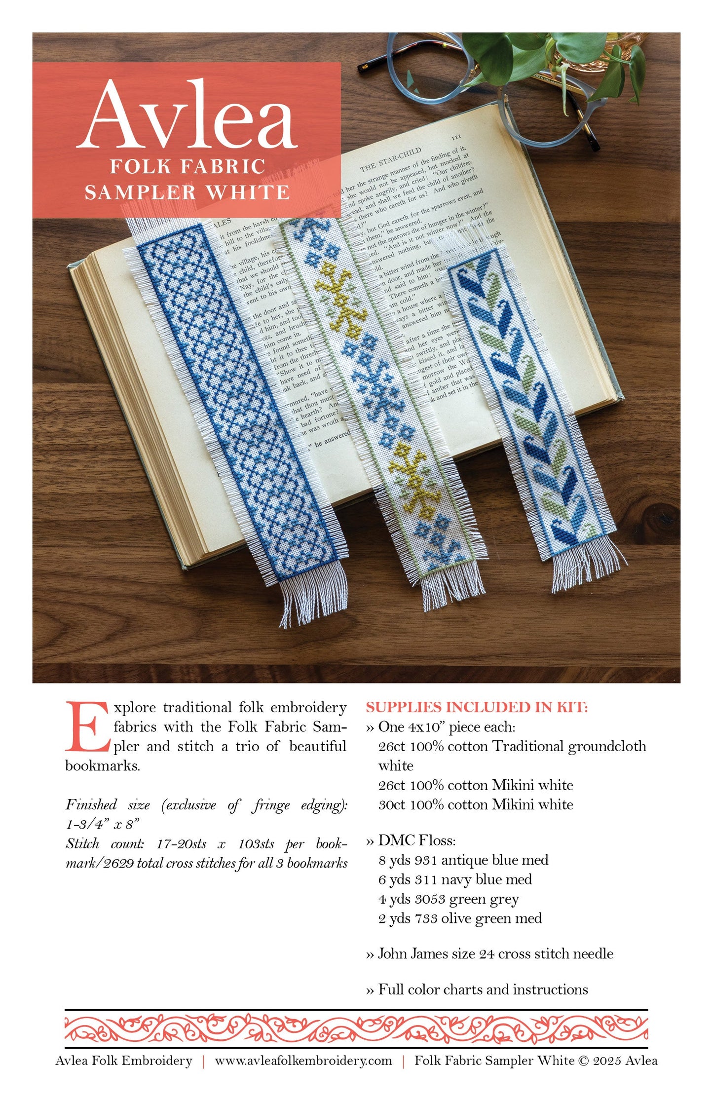 "NEW! Folk Fabric Sampler White cross stitch kit