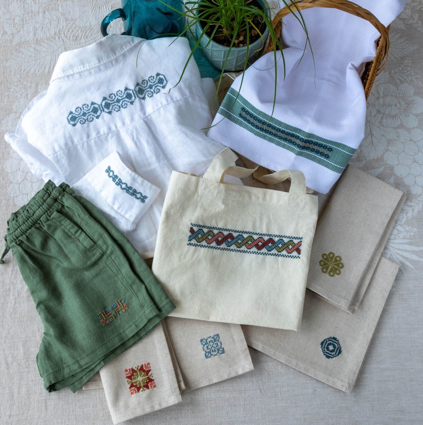 Folk Flourish Geometrics cross stitch folk embroidery kit