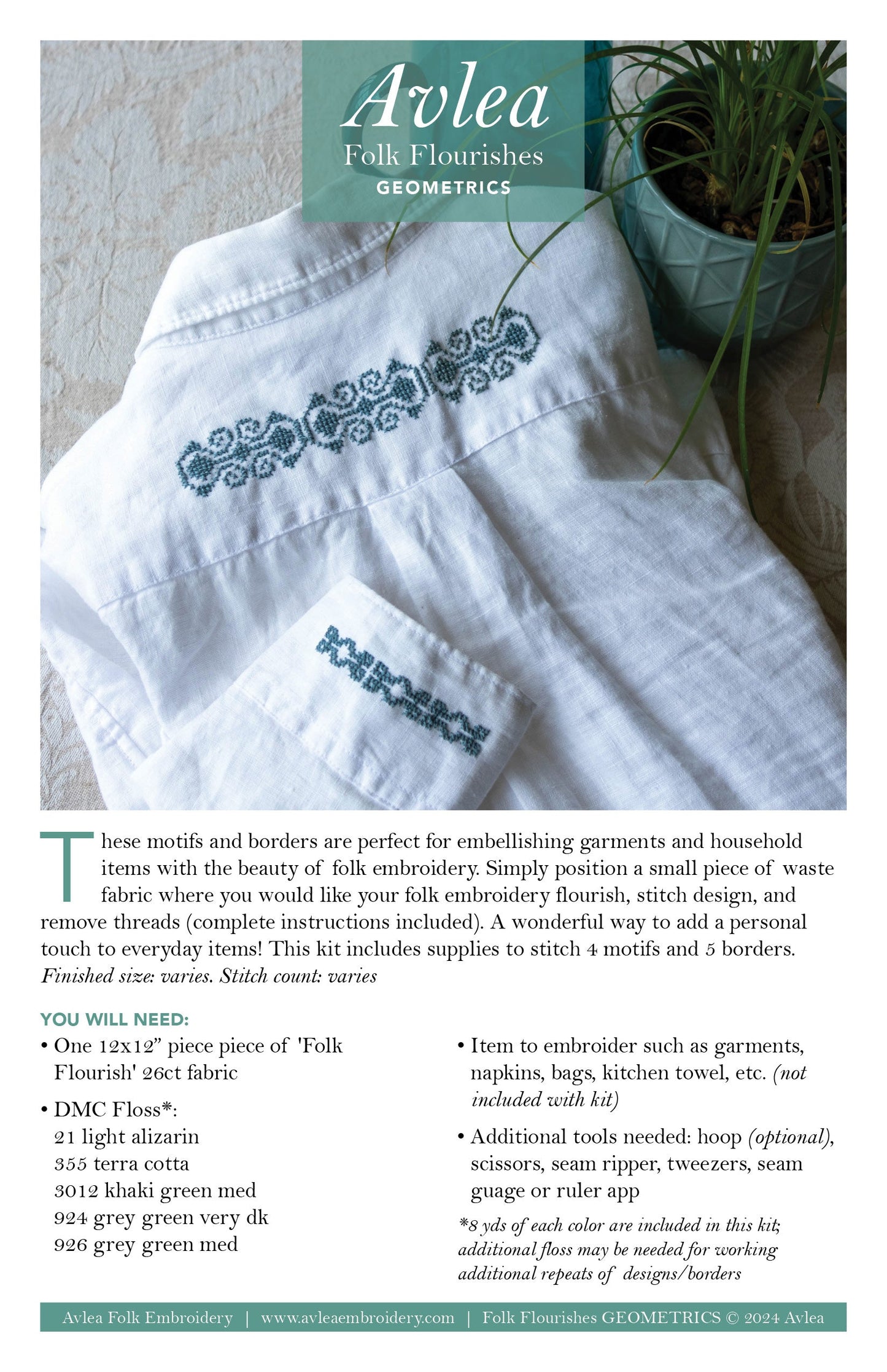 Folk Flourish Geometrics cross stitch folk embroidery kit