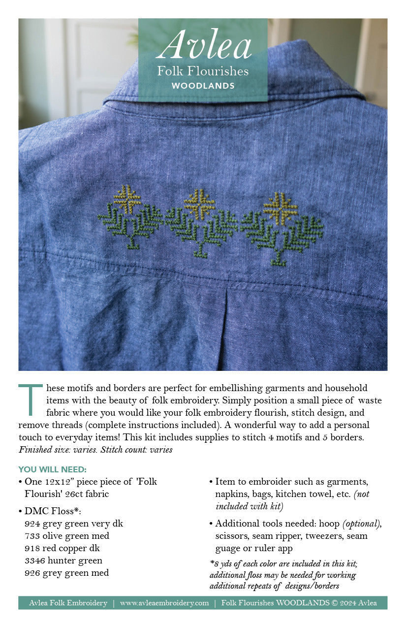 Folk Flourish Woodlands cross stitch folk embroidery kit