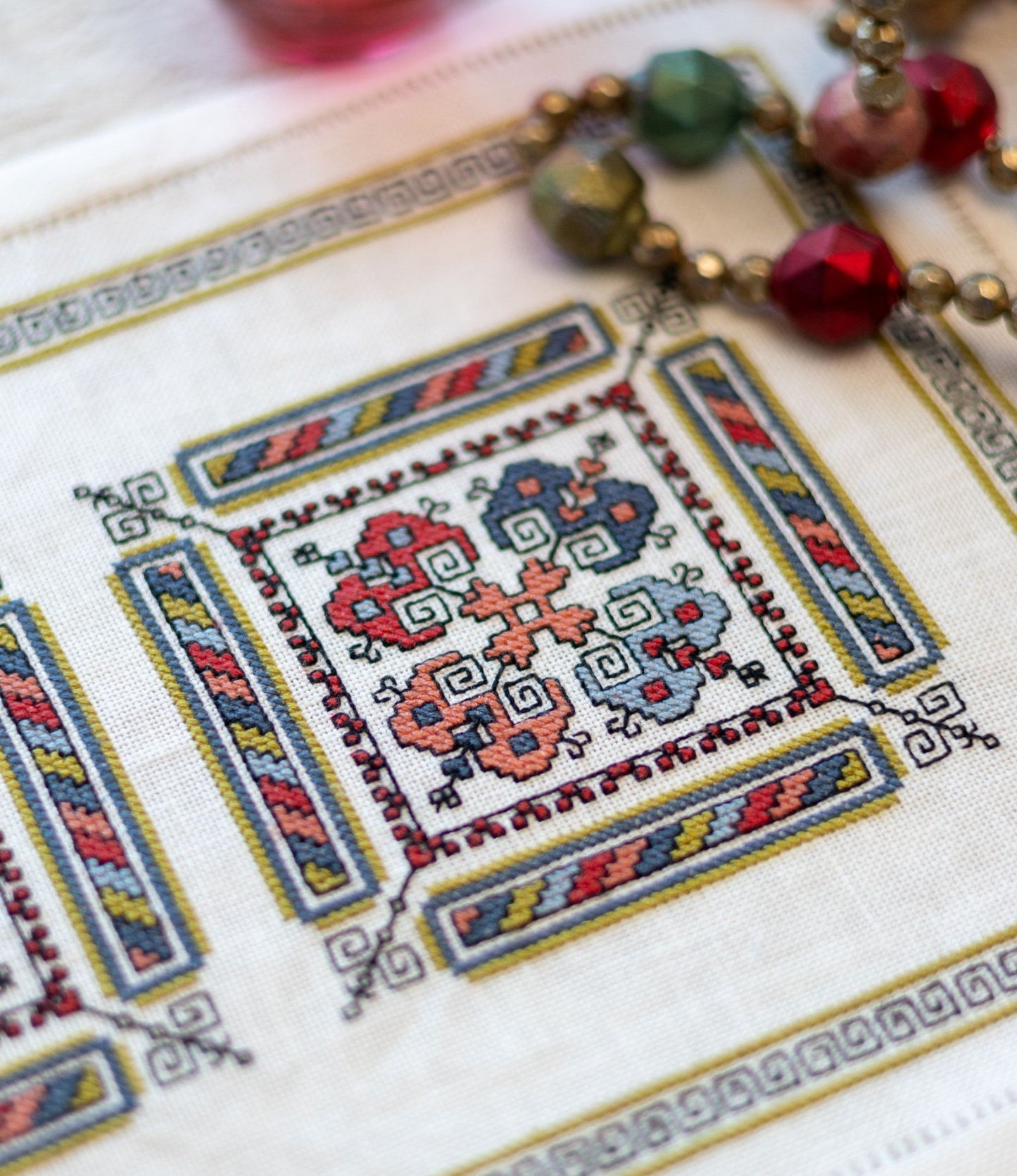 "NEW! Kalamata Courtyard Table Runner cross stitch folk embroidery kit