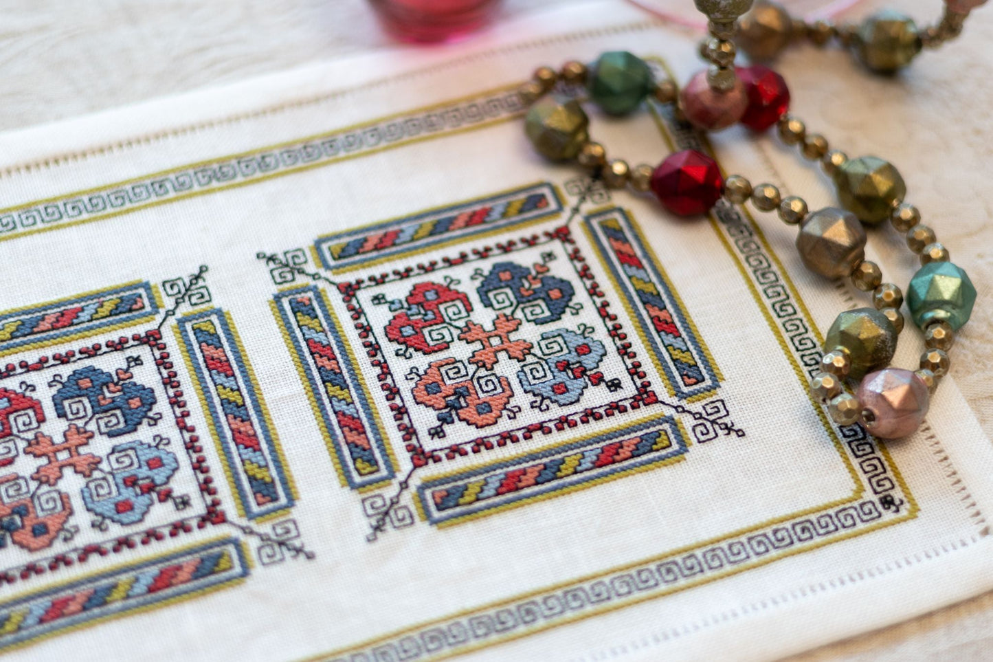 "NEW! Kalamata Courtyard Table Runner cross stitch folk embroidery kit