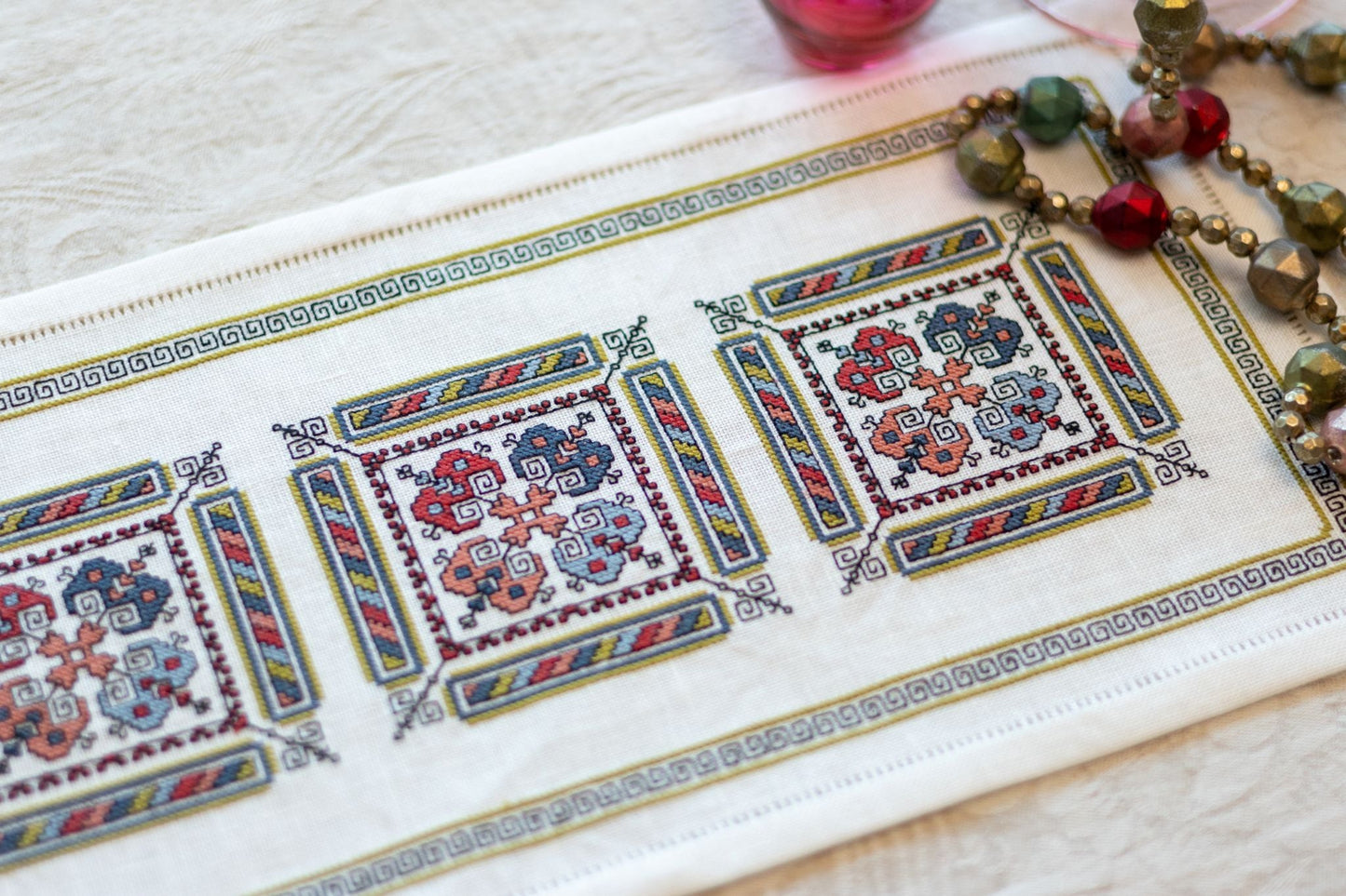 "NEW! Kalamata Courtyard Table Runner cross stitch folk embroidery kit