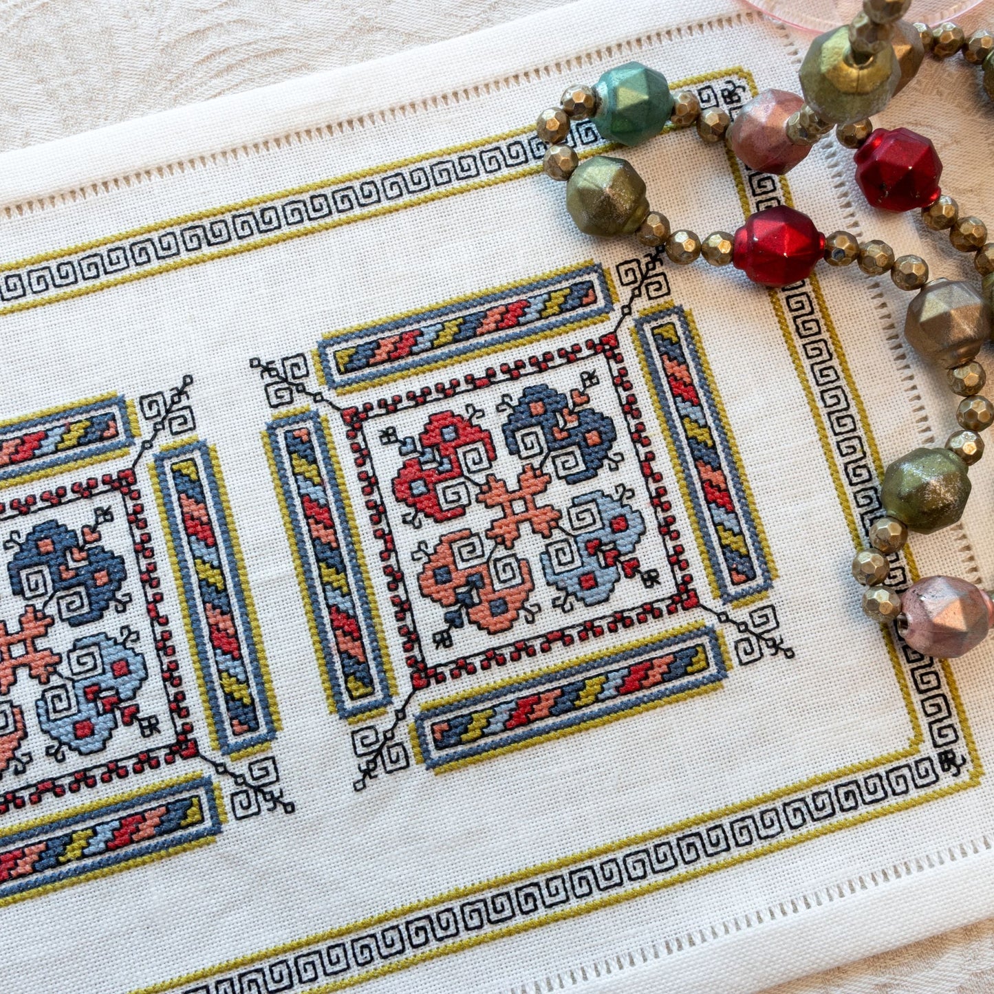 "NEW! Kalamata Courtyard Table Runner cross stitch folk embroidery kit