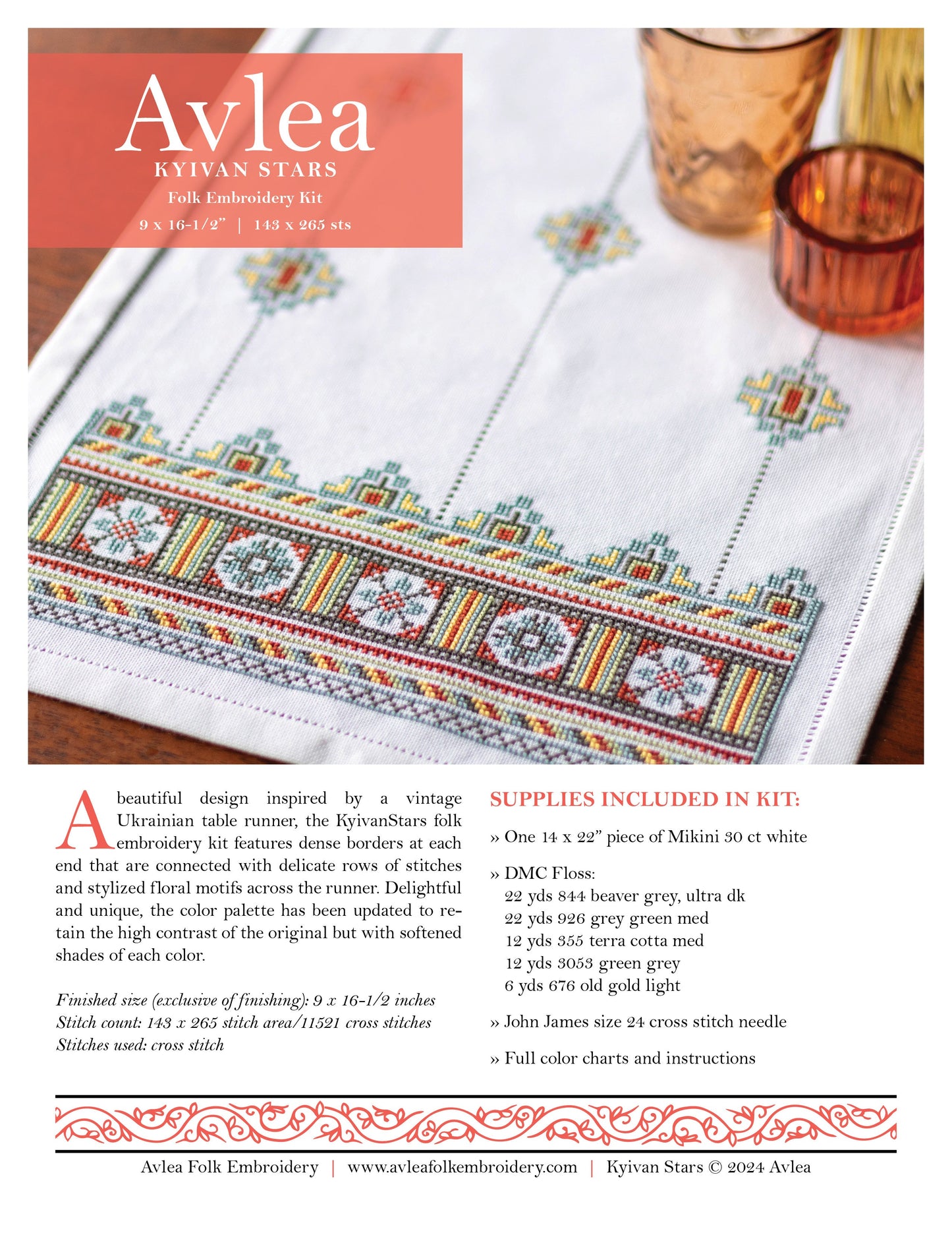 Kyivan Stars cross stitch folk embroidery kit
