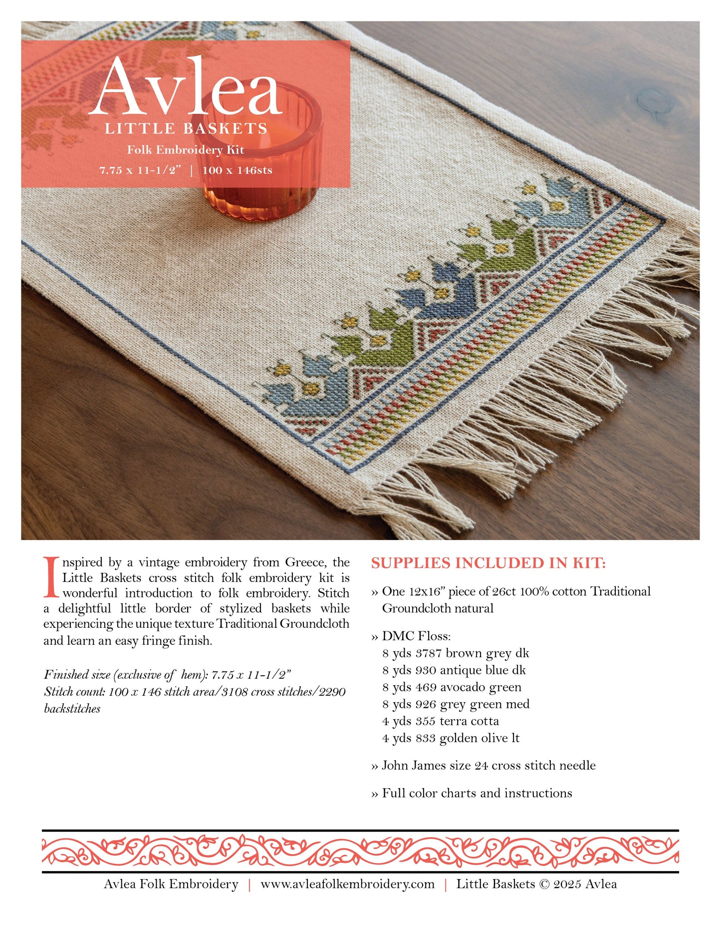 "NEW! Little Baskets cross stitch folk embroidery kit