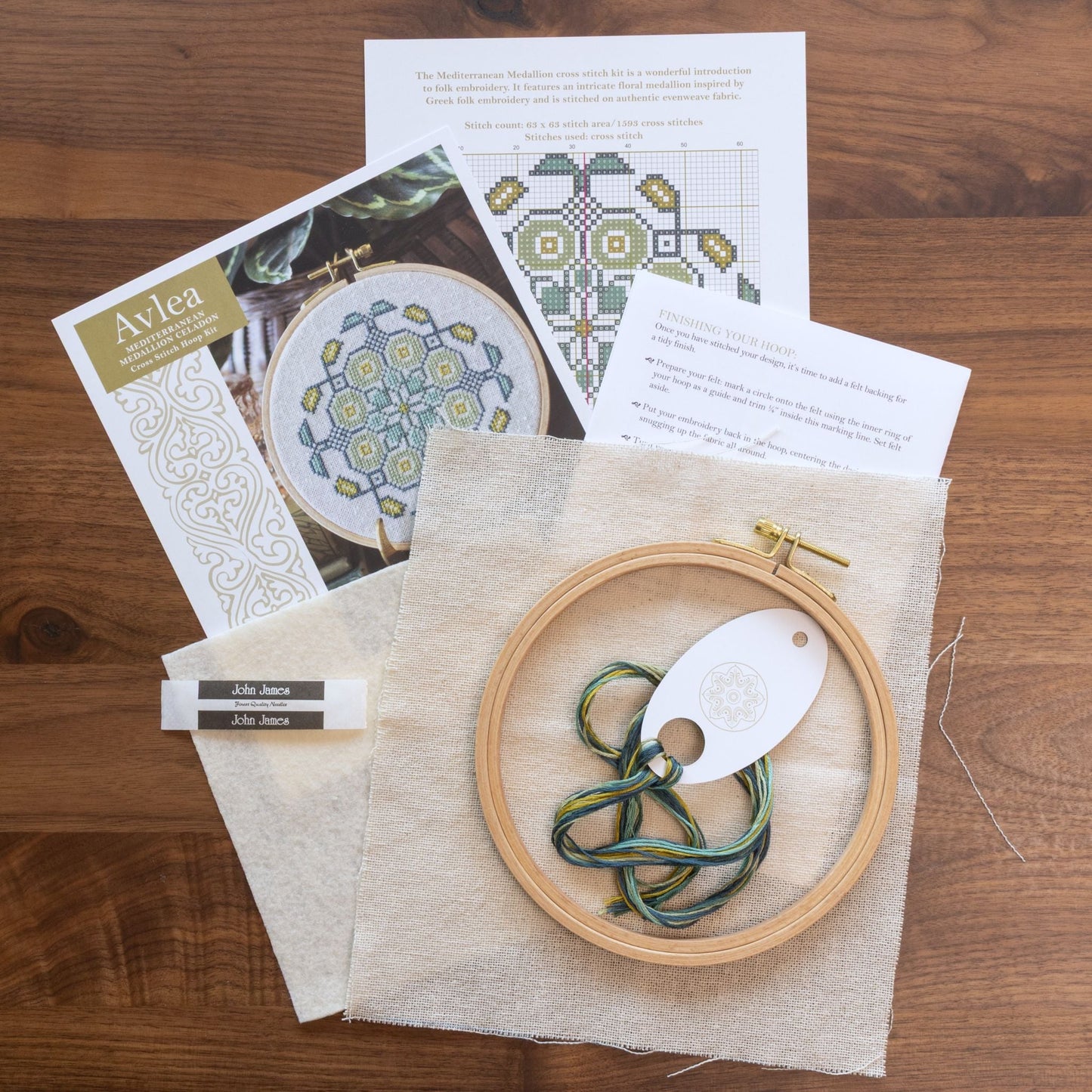 Mediterranean Medallion cross stitch hoop kit in three colors!