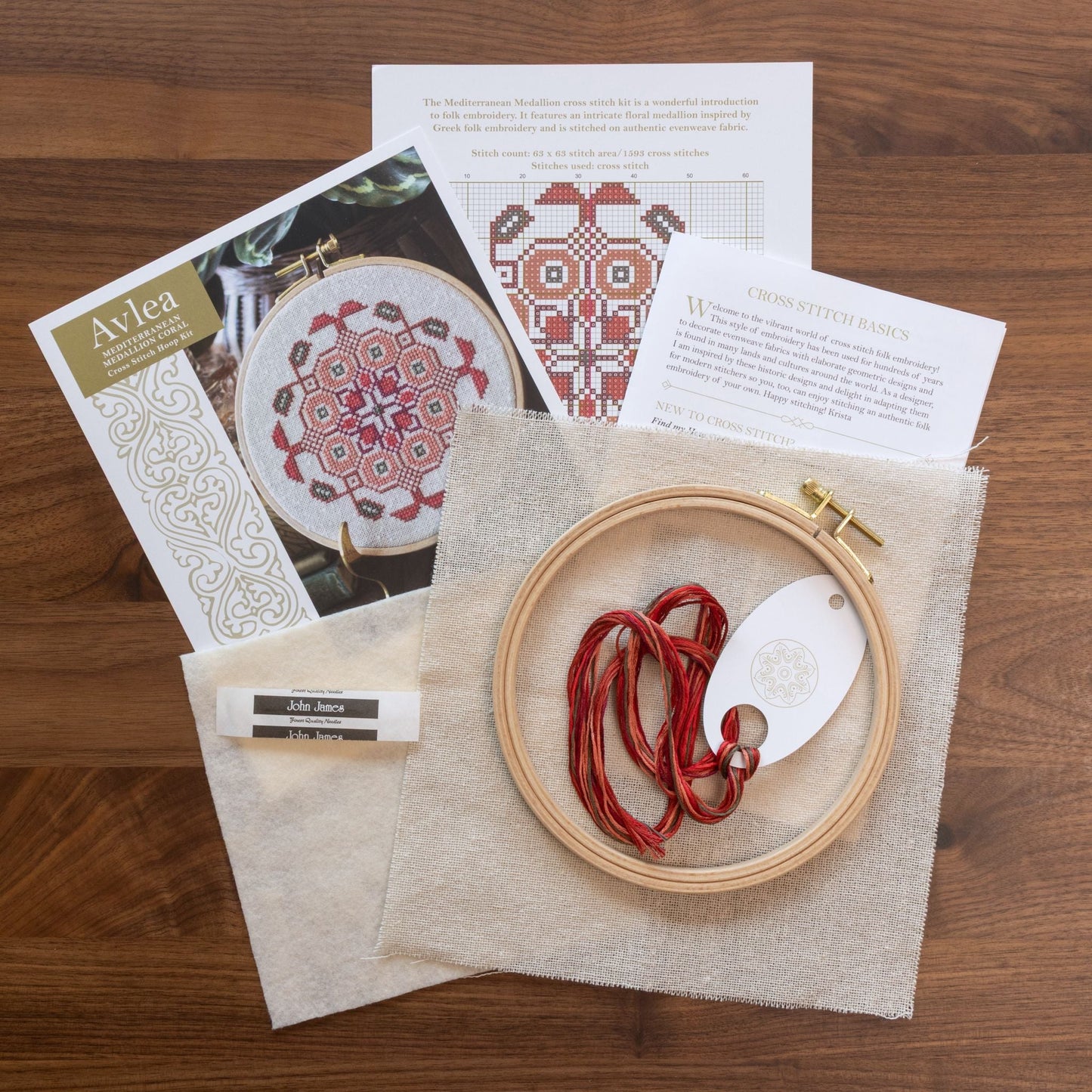 Mediterranean Medallion cross stitch hoop kit in three colors!