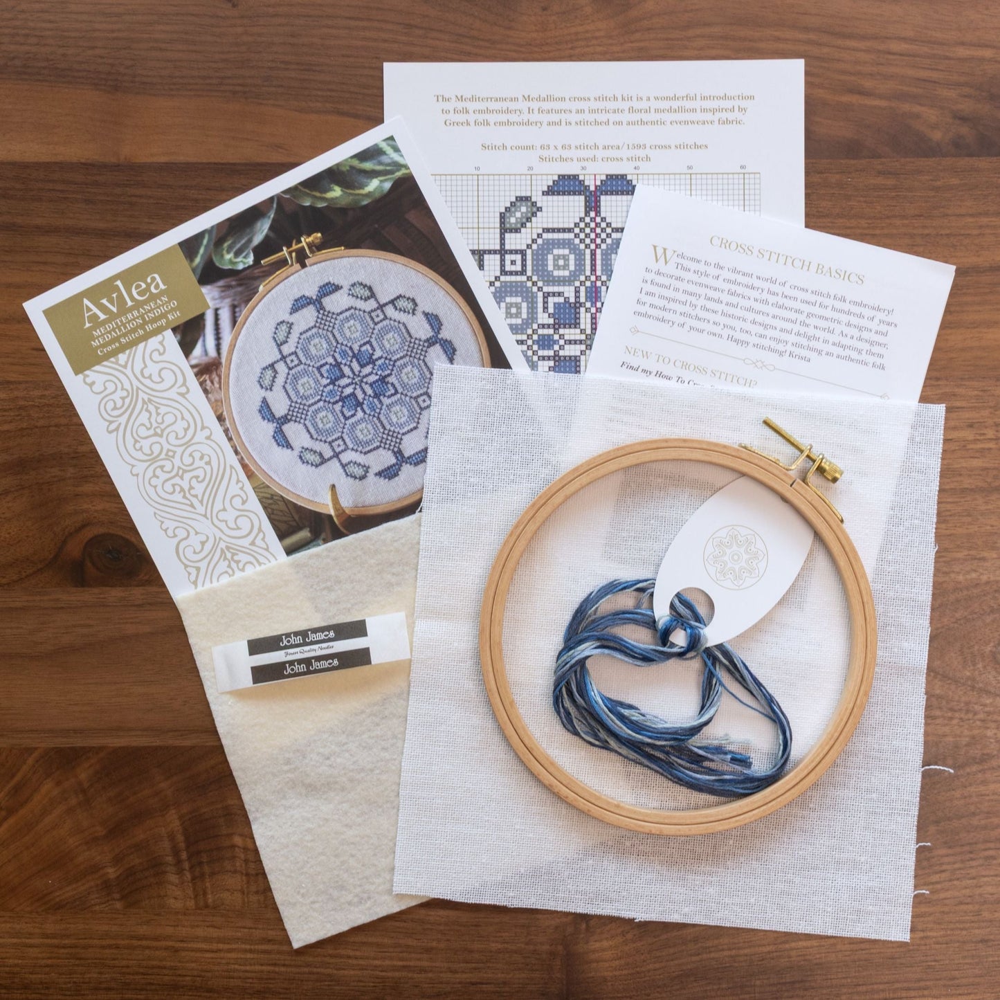 Mediterranean Medallion cross stitch hoop kit in three colors!