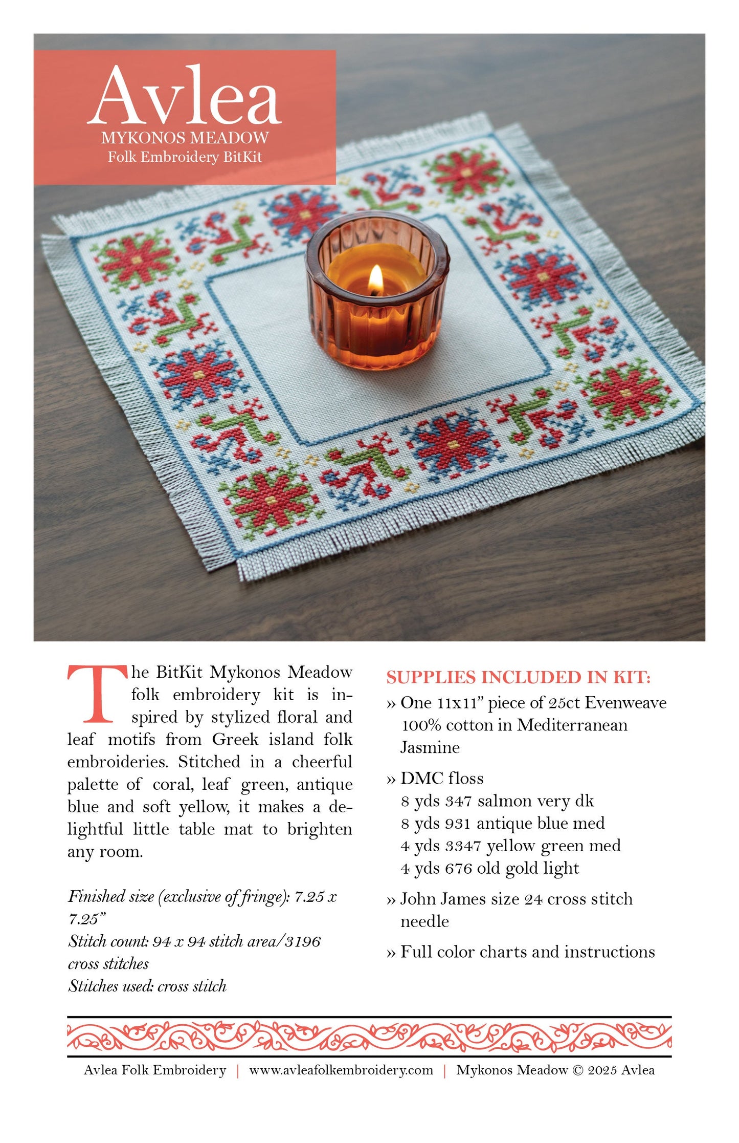 BitKit Mykonos Meadow cross stitch folk embroidery kit