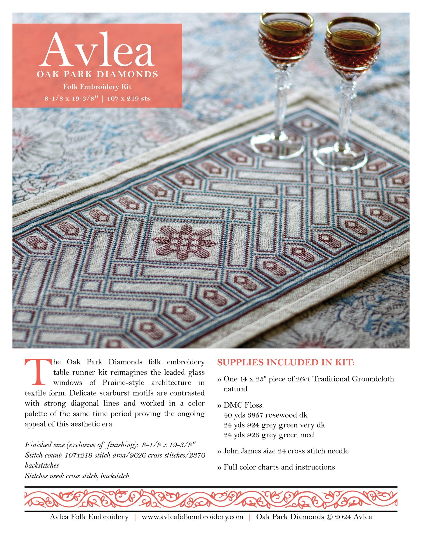 Oak Park Diamonds cross stitch folk embroidery kit