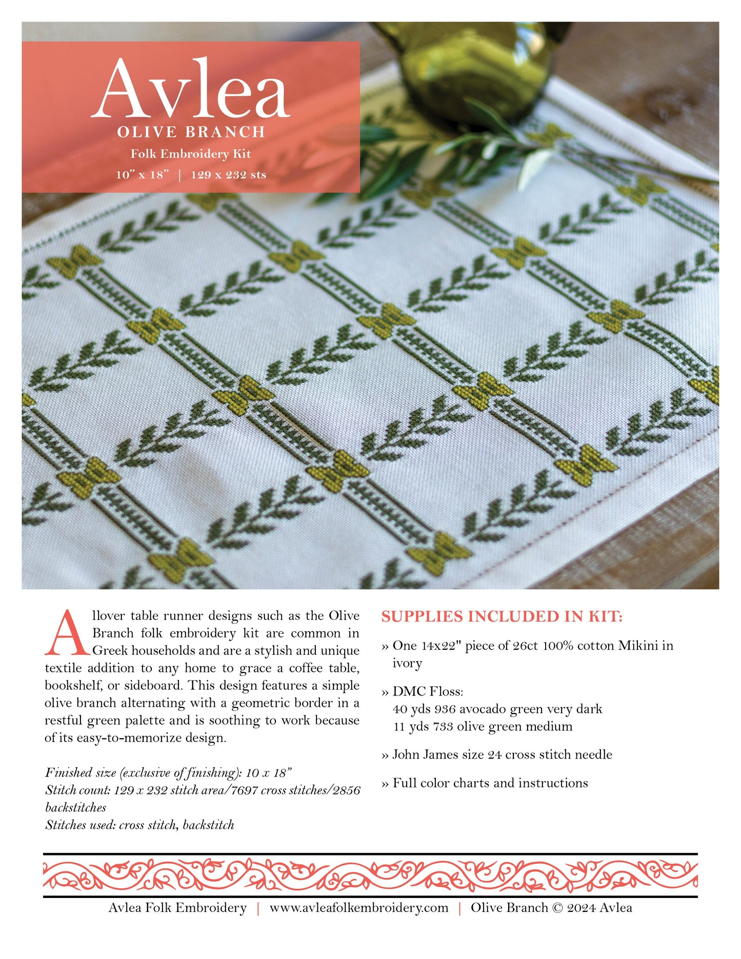 Olive Branch cross stitch folk embroidery kit
