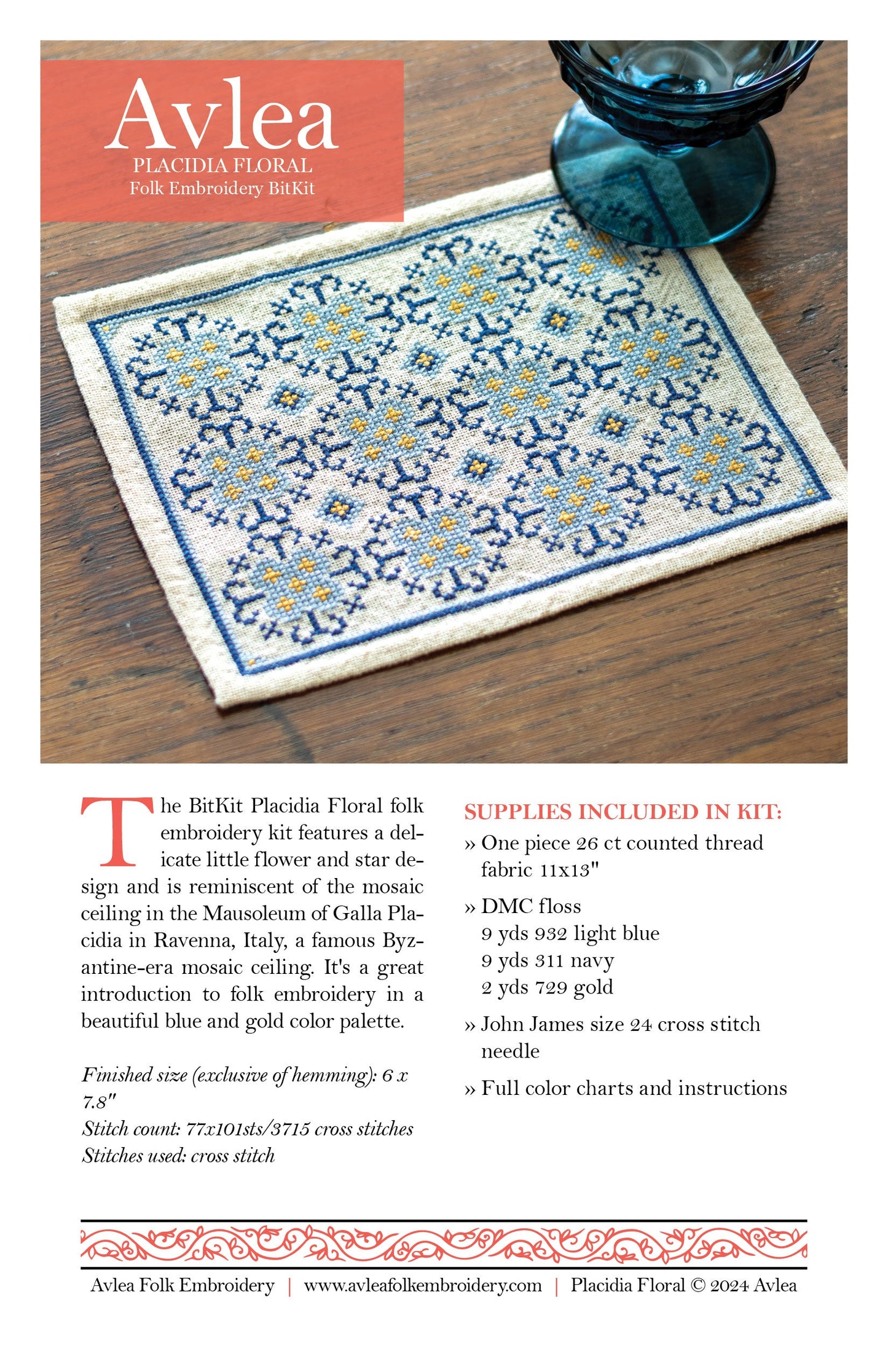 BitKit Placidia Floral cross stitch folk embroidery kit