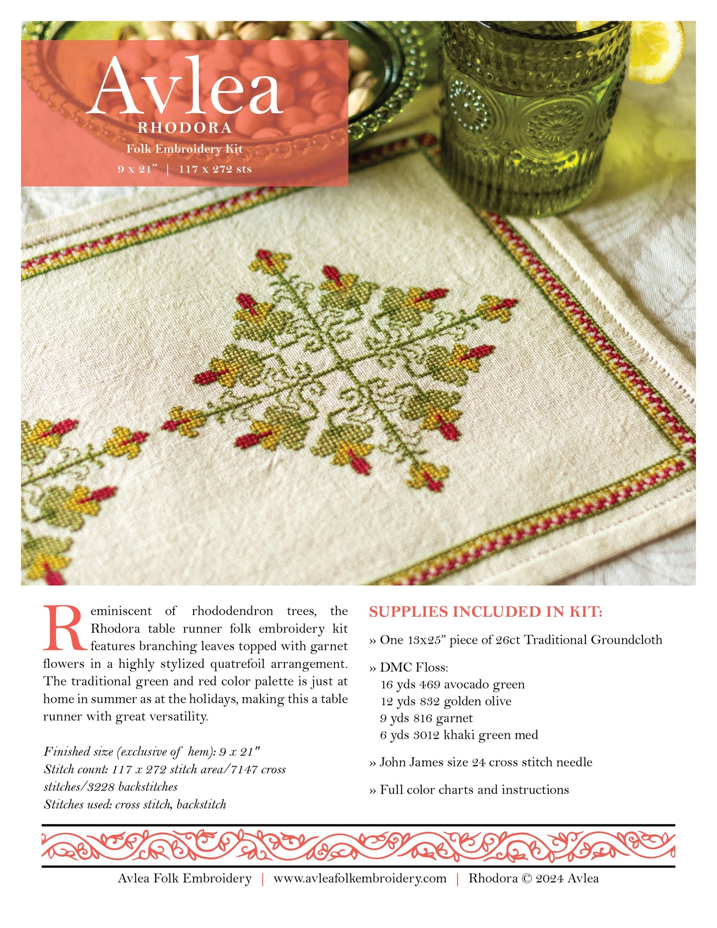 Rhodora cross stitch folk embroidery kit