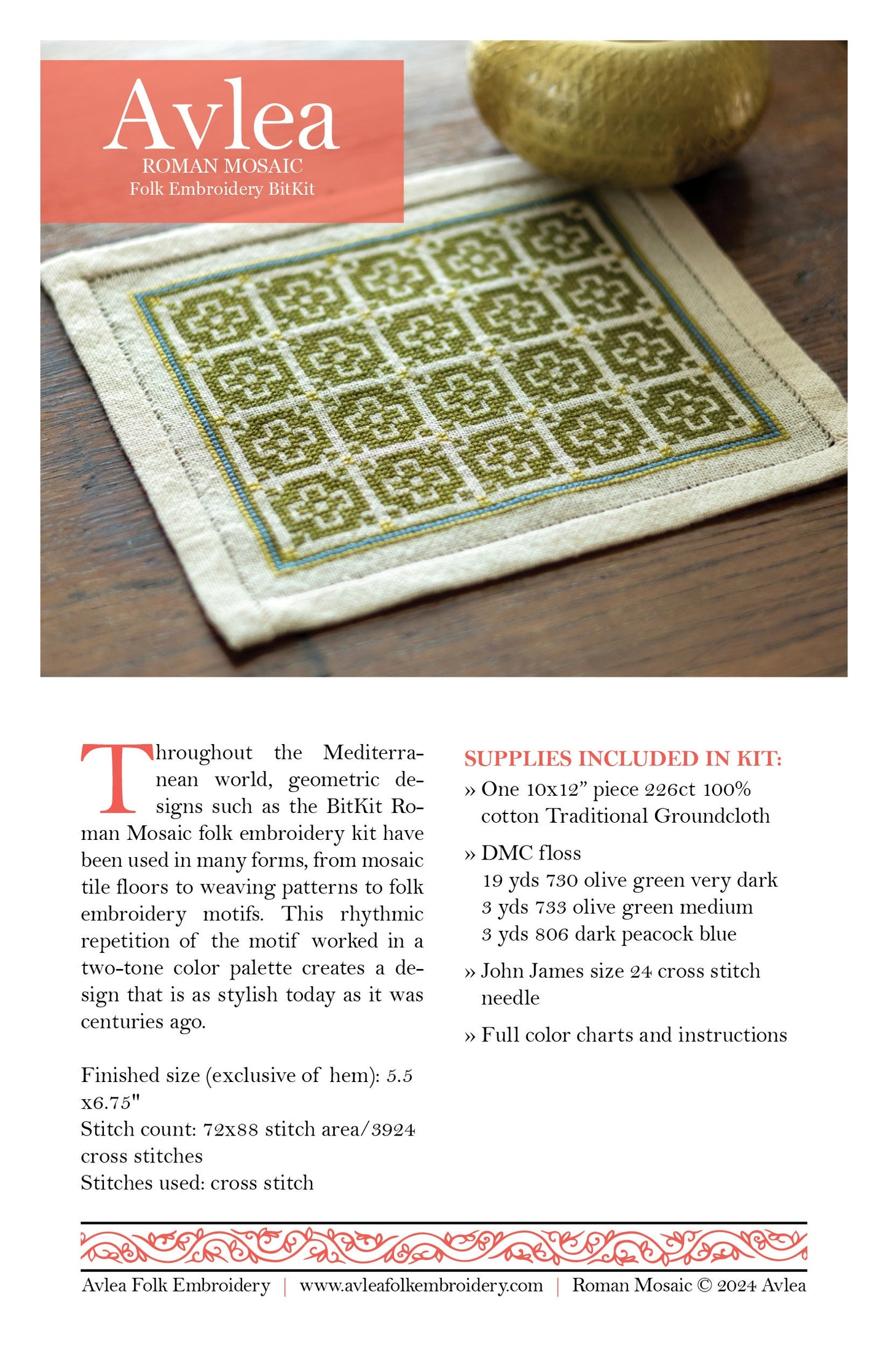 BitKit Roman Mosaic cross stitch folk embroidery kit