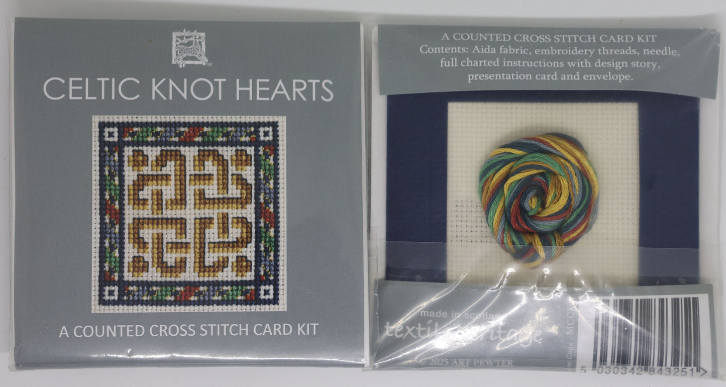 Textile Heritage Celtic Knot Hearts Miniature Card Cross Stitch Kit