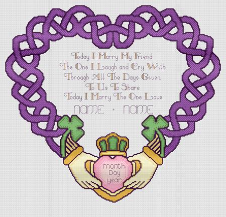 Artists Alley Claddagh Wedding Keepsake Cross Stitch Pattern