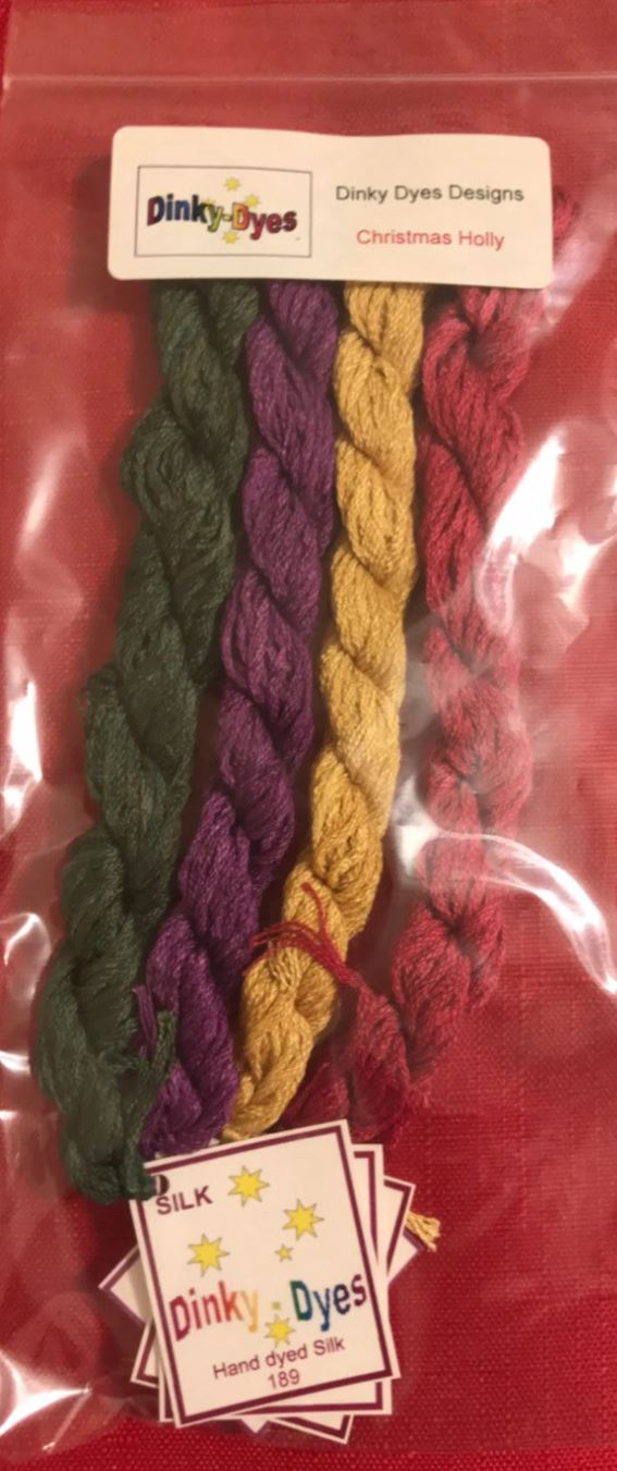 Dinky Dyes Christmas Holly Sampler Cross Stitch Pattern & Silk Floss Thread Pack
