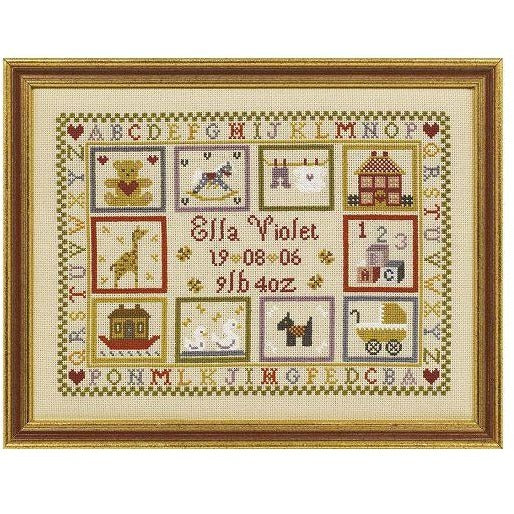 Toy Shop Patchwork Birth Sampler Cross Stitch Pattern