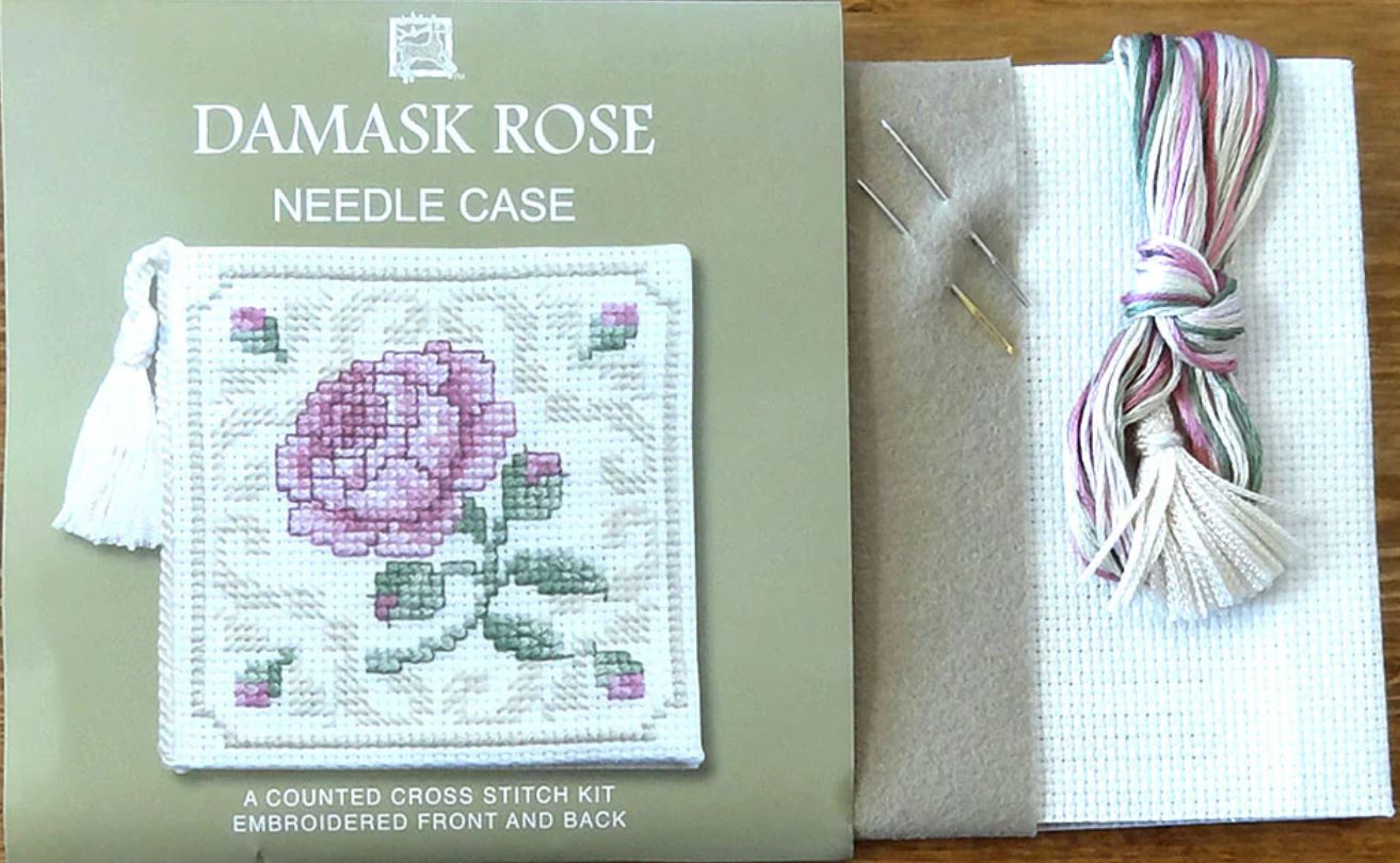 Textile Heritage Damask Rose Needle Case Cross Stitch Kit