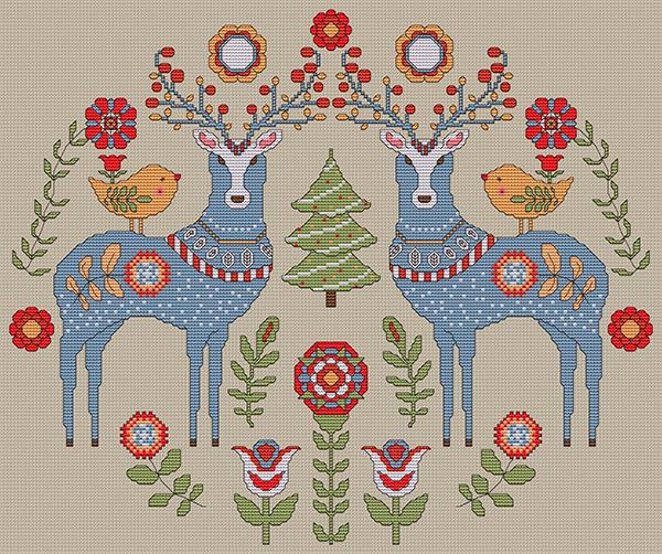 Artists Alley Two Deer Waiting Cross Stitch Pattern Christmas