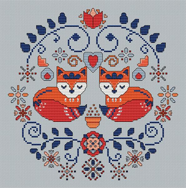 Artists Alley Two Little Foxes Cross Stitch Pattern Christmas
