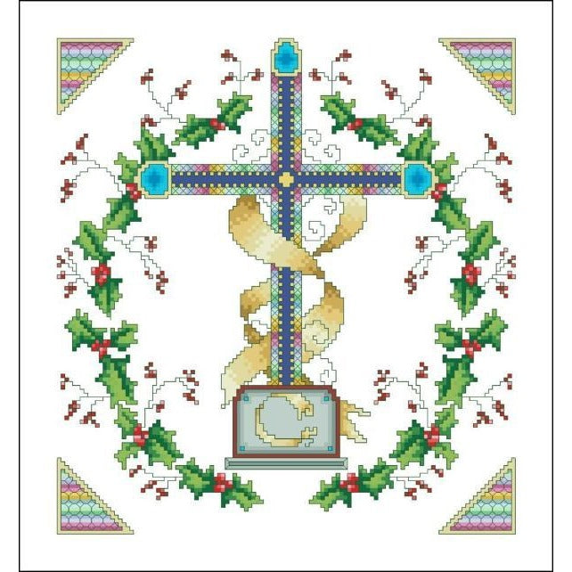 Vickery Collection Holly Wreath Cross - Cross Stitch Pattern