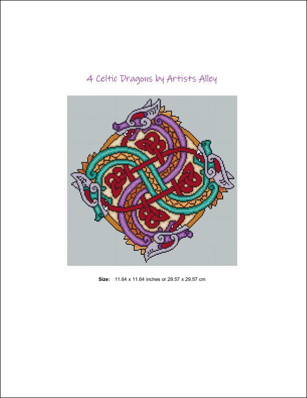 Artists Alley 4 Celtic Dragons Cross Stitch Pattern