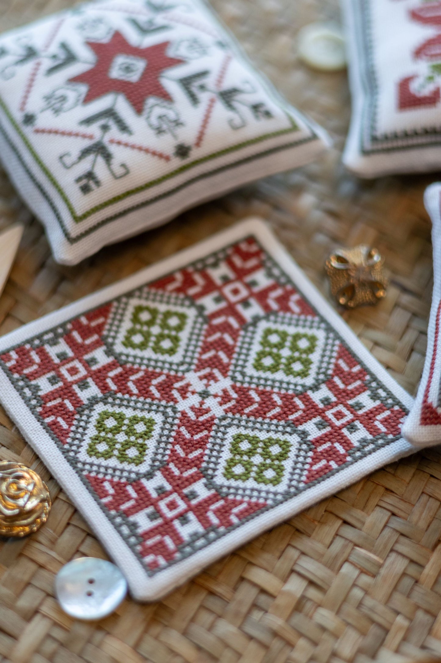 "NEW! Aegean Ornaments Red cross stitch folk embroidery kit
