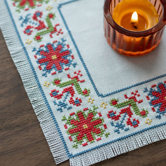 BitKit Mykonos Meadow cross stitch folk embroidery kit
