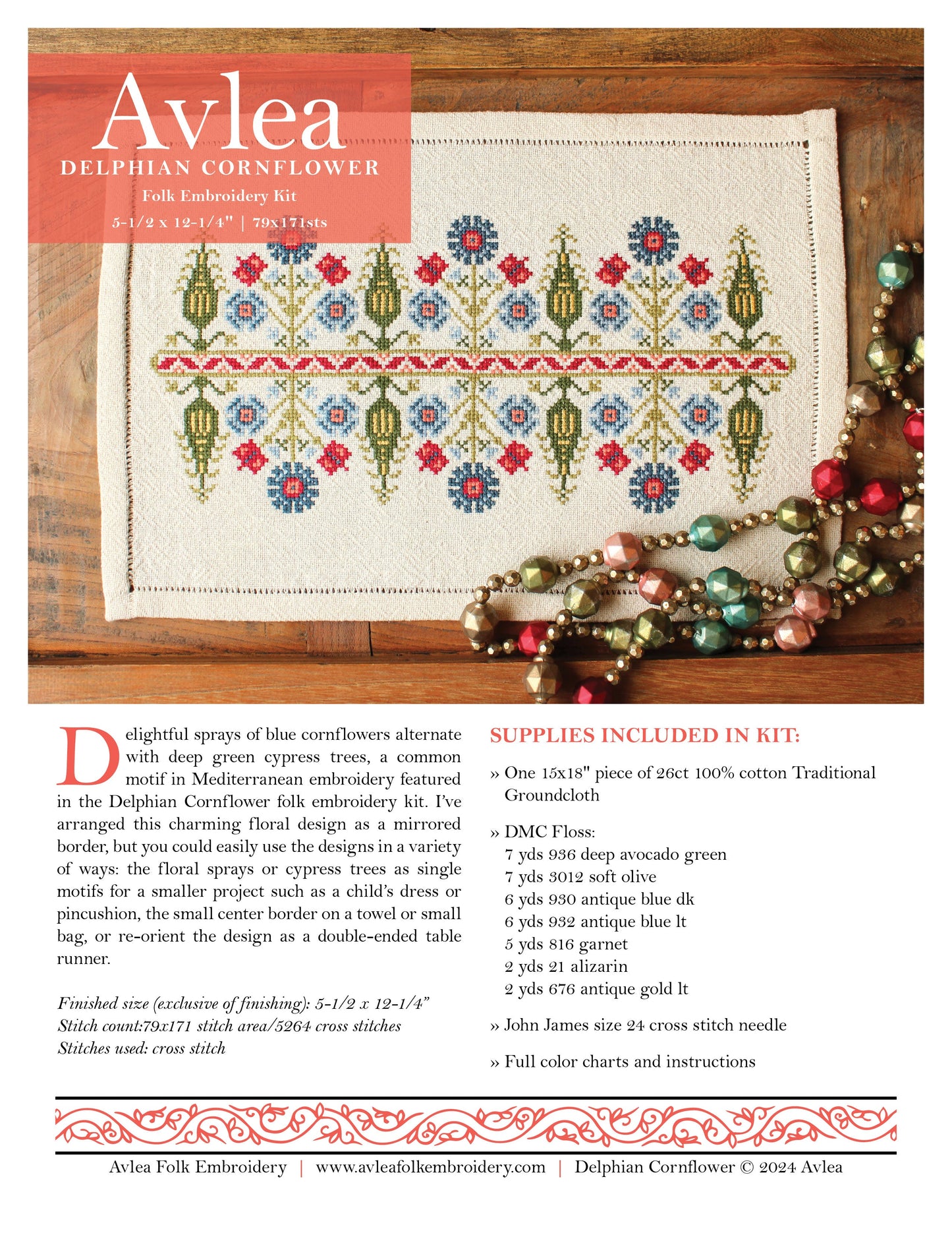 Delphian Cornflower cross stitch folk embroidery kit