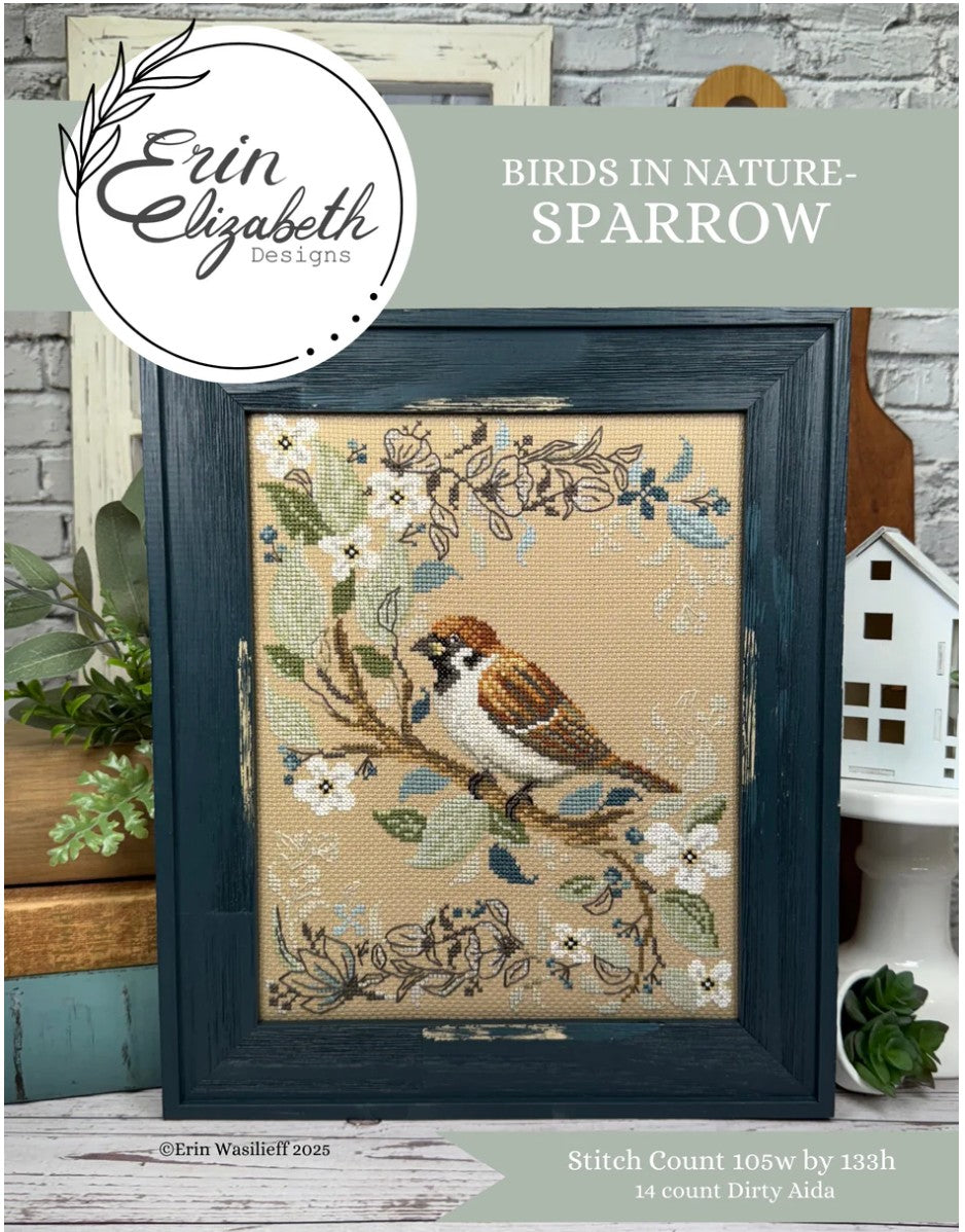 Erin Elizabeth Birds In Nature Sparrow Cross Stitch Pattern