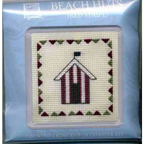 Textile Heritage Beach Huts Red Stripe Coaster