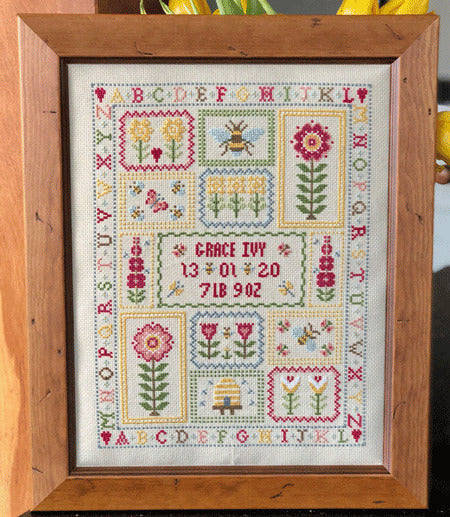 Historical Sampler Company Bee Birth Sampler Cross Stitch Pattern